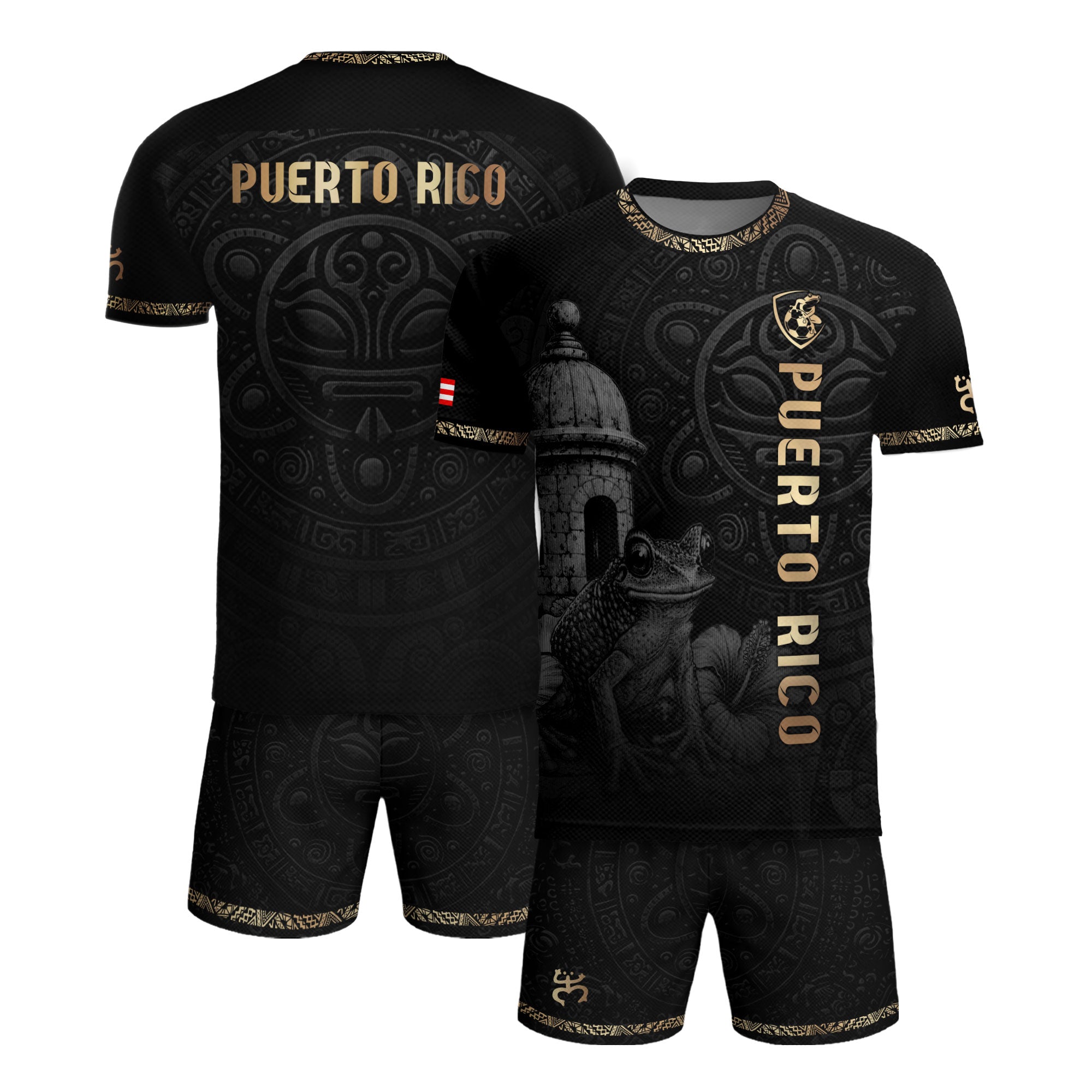 Camiseta de fútbol con máscara taína boricua azul marino de Puerto Rico, bandera tribal, orgullo nacional