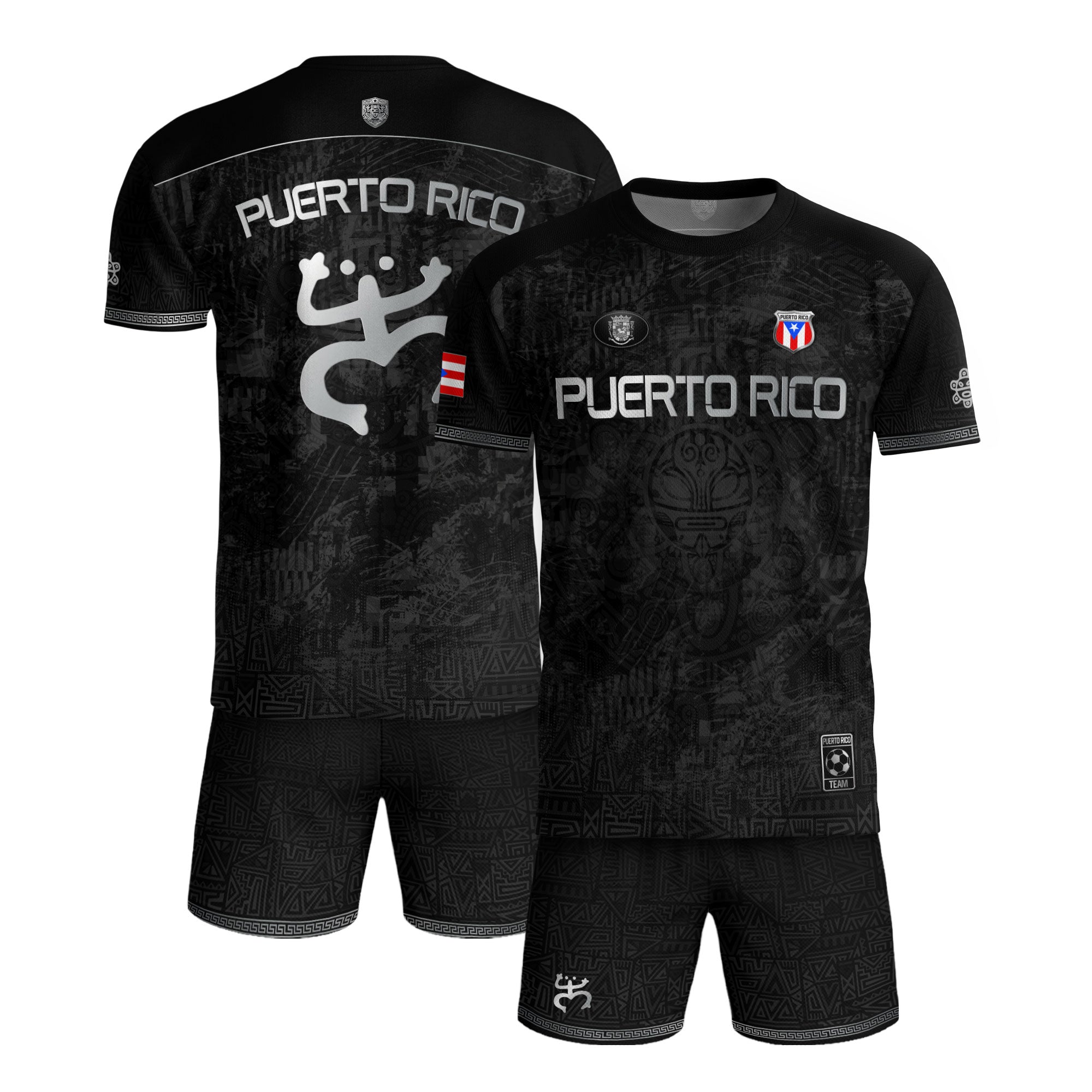 Black Puerto Rico Soccer Jersey Taino Tribal Design & Coqui Emblem Edition