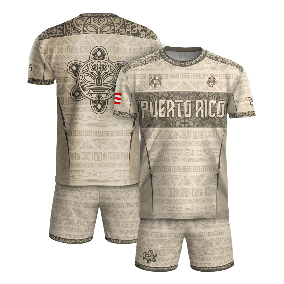 Puerto Rico Soccer Jersey Sandstone - Taino Sun Tribal Pattern - Beige Football Shirt