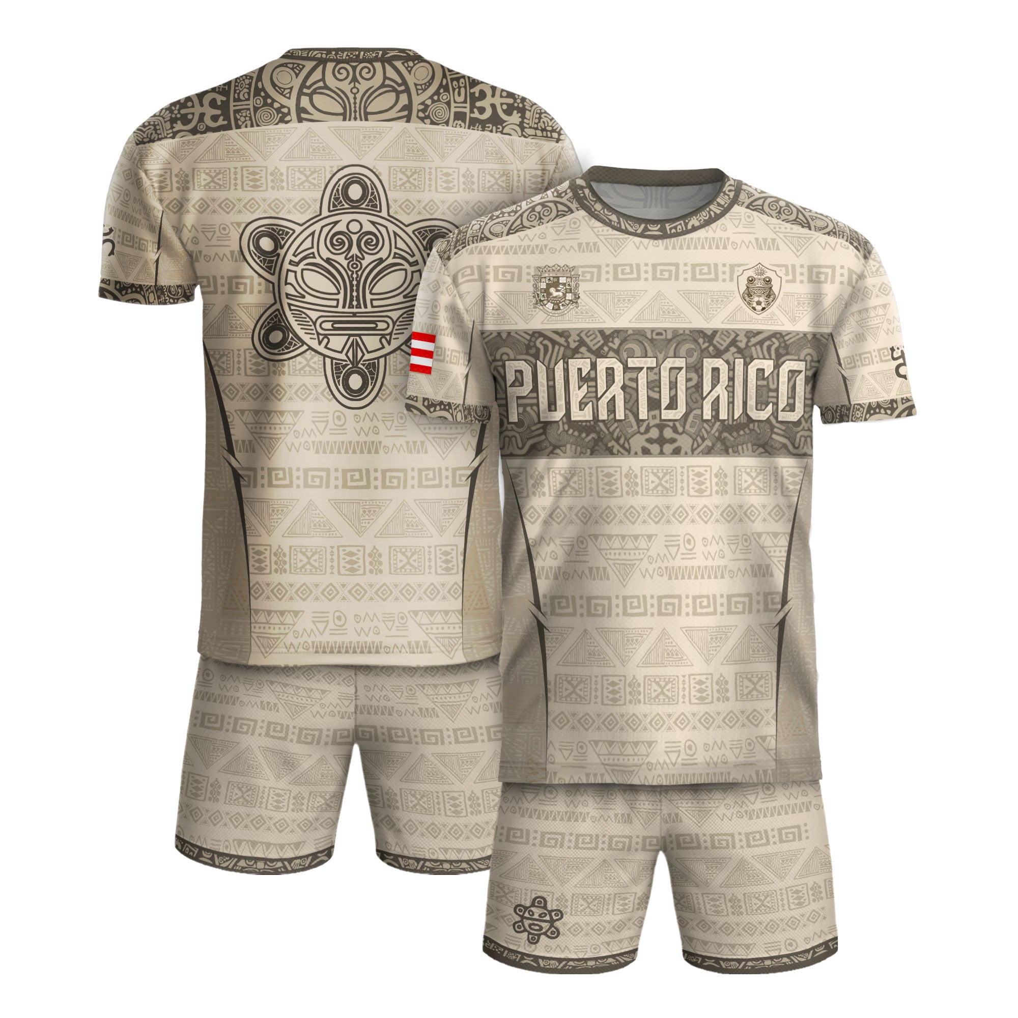 Puerto Rico Soccer Jersey Sandstone - Taino Sun Tribal Pattern - Beige Football Shirt
