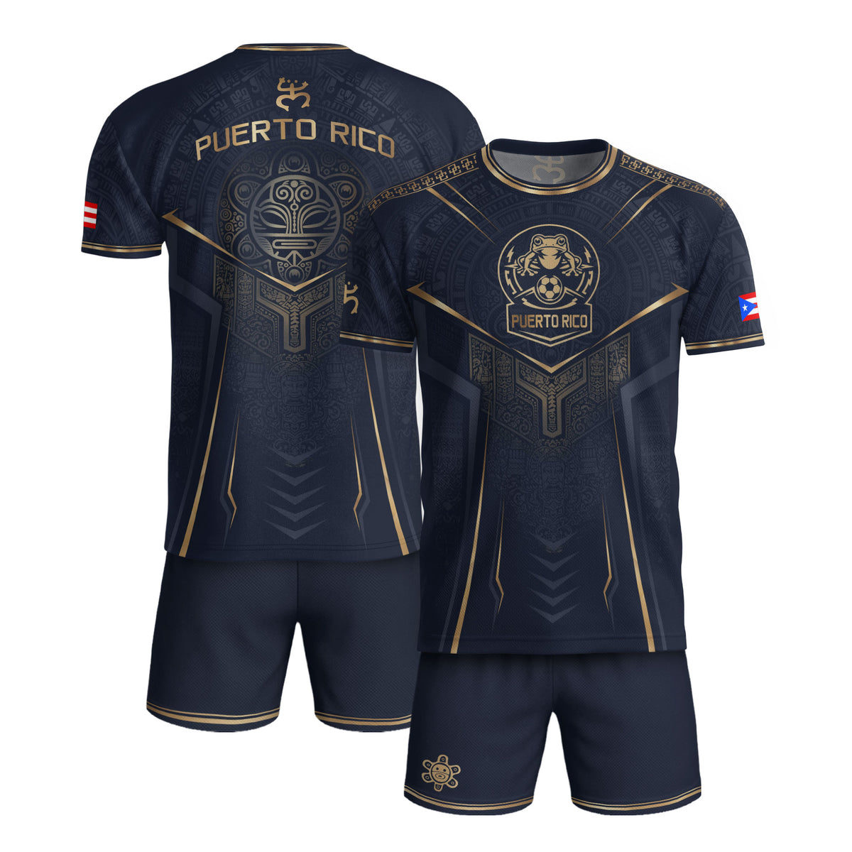 Puerto Rico Soccer Jersey - Navy Gold Taino Coqui Frog Crest Heritage Football Shirt