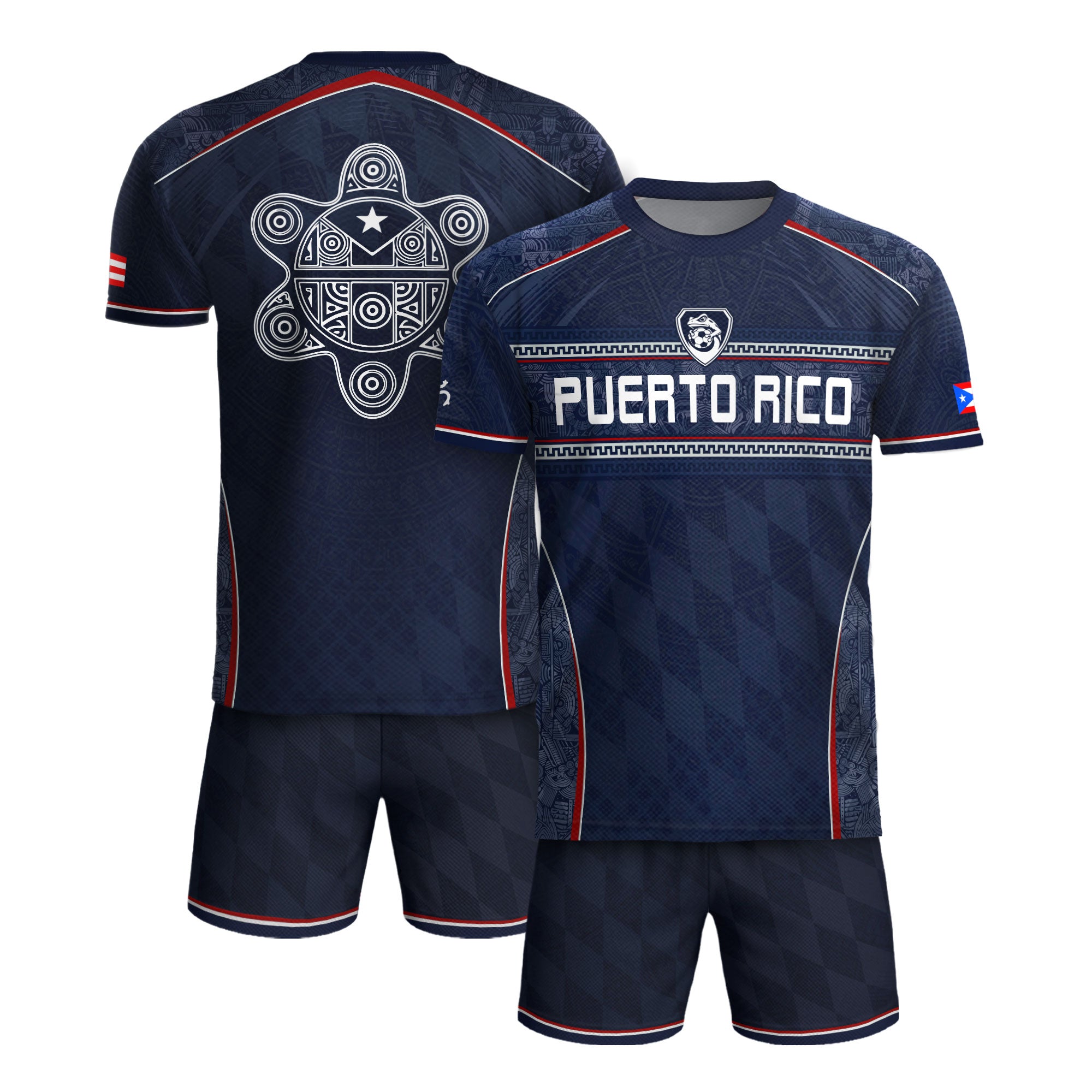 Puerto Rico Soccer Jersey - Modern Navy Taino Pattern Boricua Pride Athletic Fan Jersey