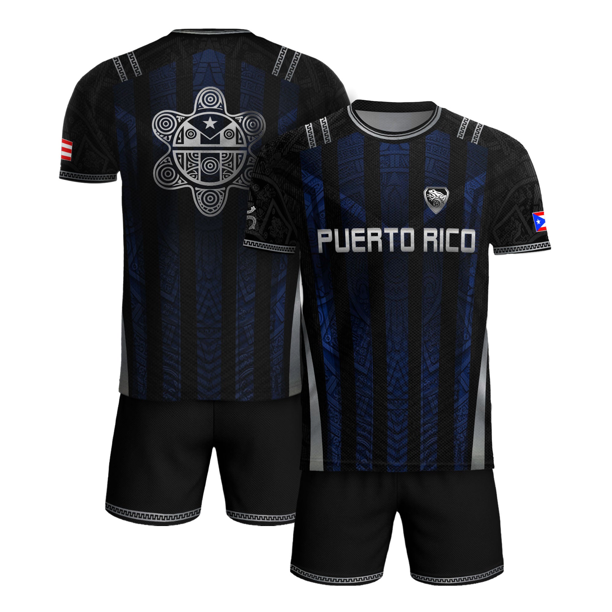Puerto Rico Soccer Jersey - Midnight Navy & Black Taino Sun Symbol Midnight Blue Training Jersey