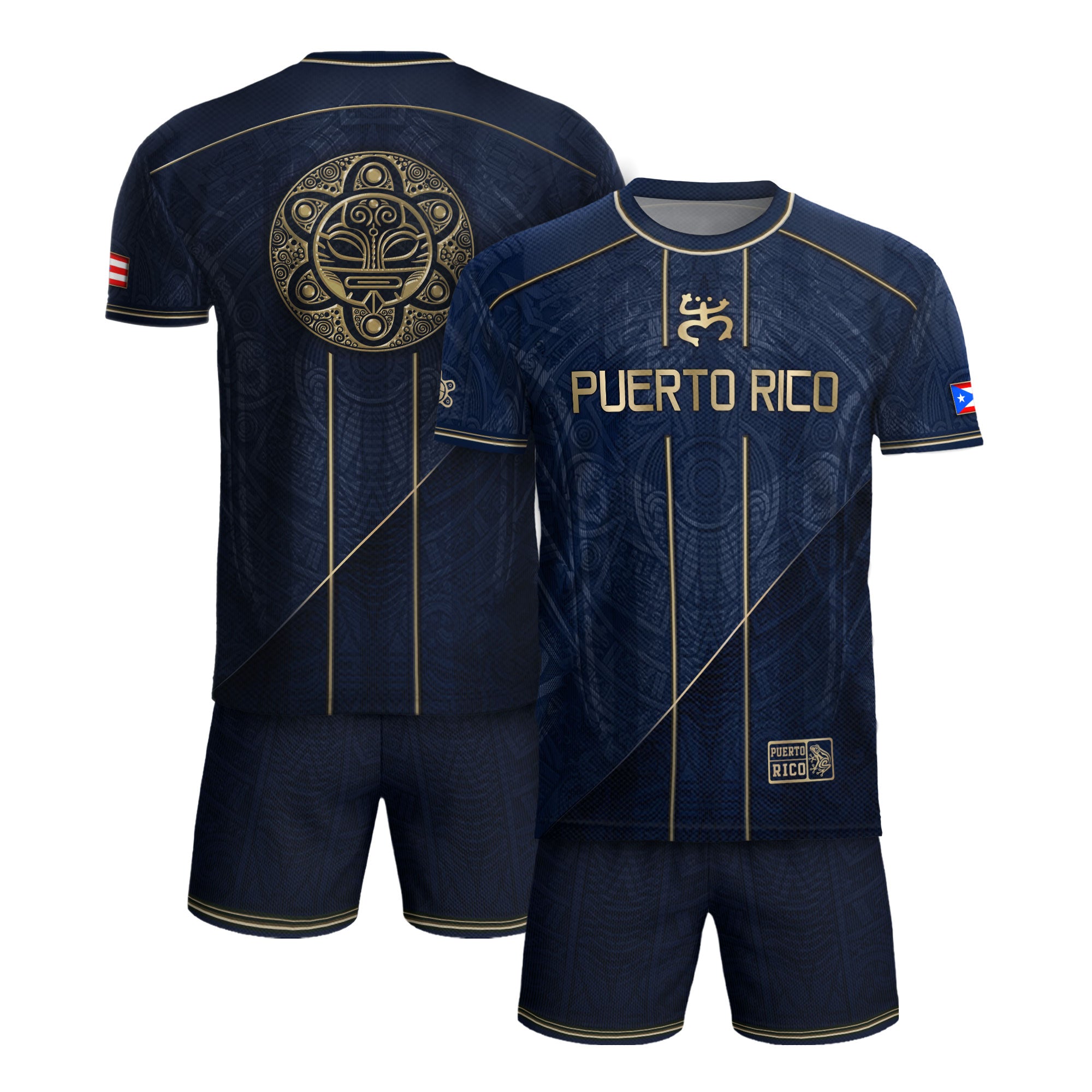 Puerto Rico Soccer Jersey - Elite Navy Gold Taino Pattern Boricua Pride Top