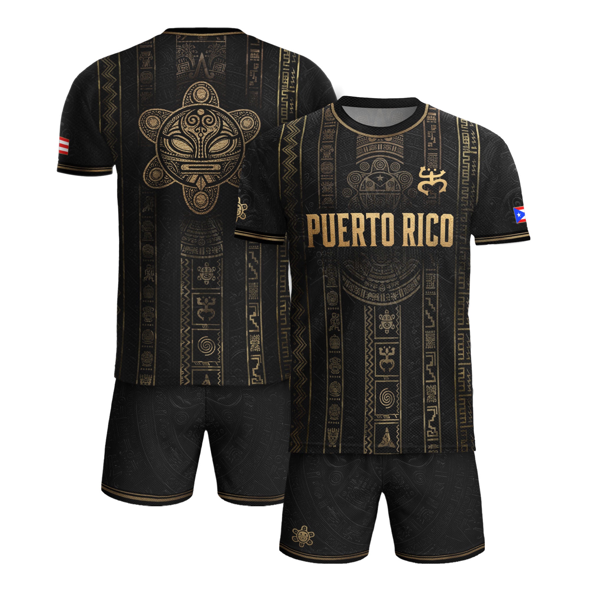 Black Puerto Rico Soccer Jersey Taino Heritage Petroglyph Football Shirt