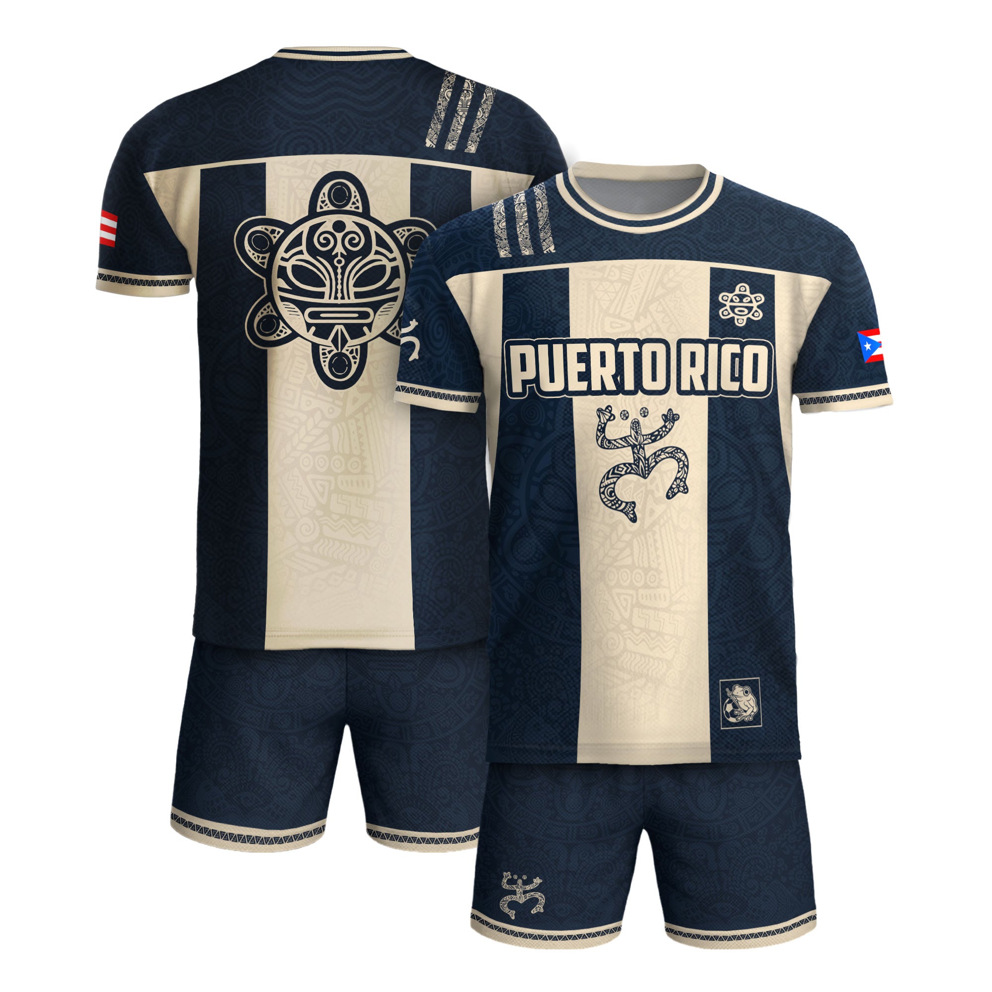 Puerto Rico Soccer Jersey Navy Beige Taino Coqui Flag PR Football Shirt Heritage Gift