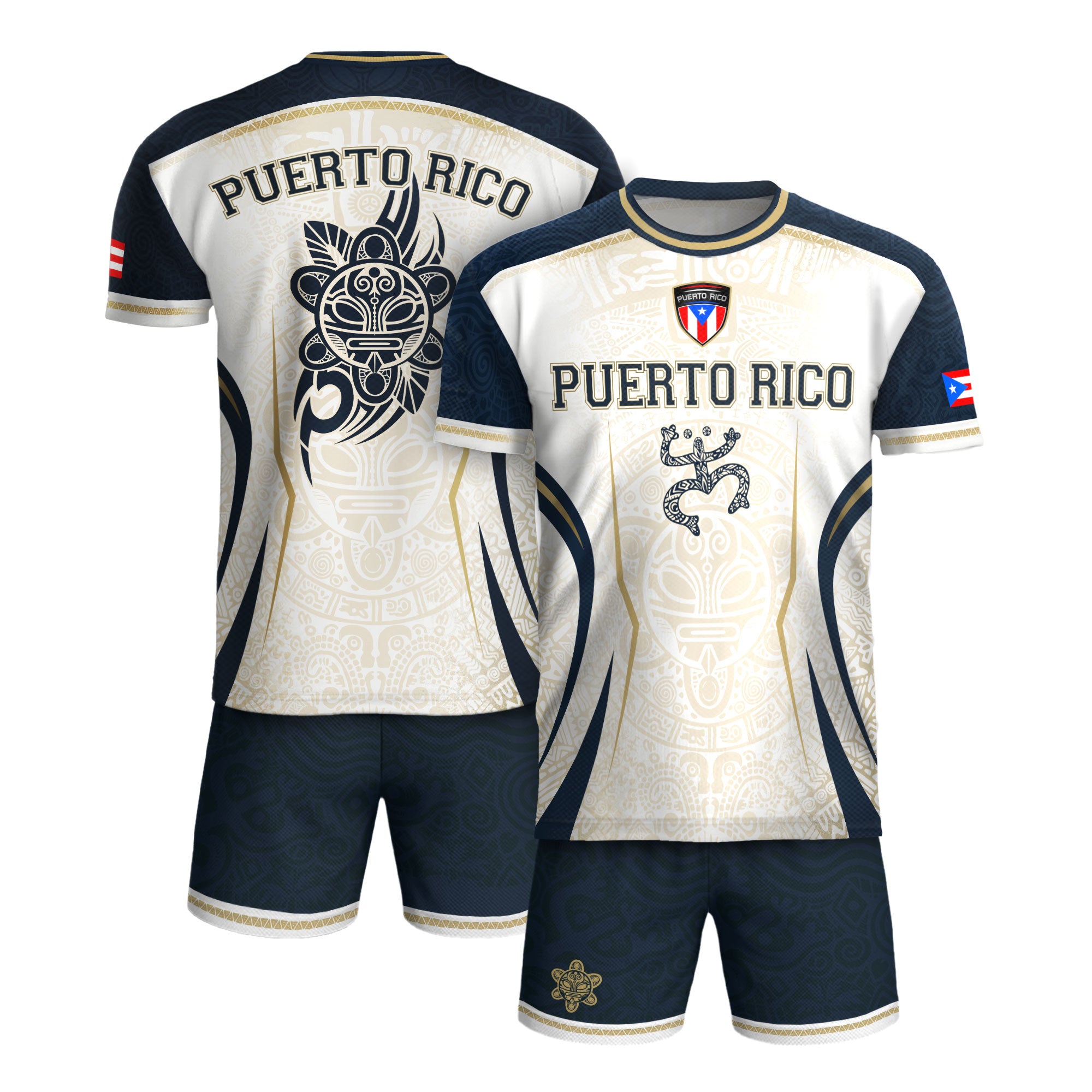 Puerto Rico Soccer Jersey Navy White Taino Coqui Flag PR Football Shirt Heritage