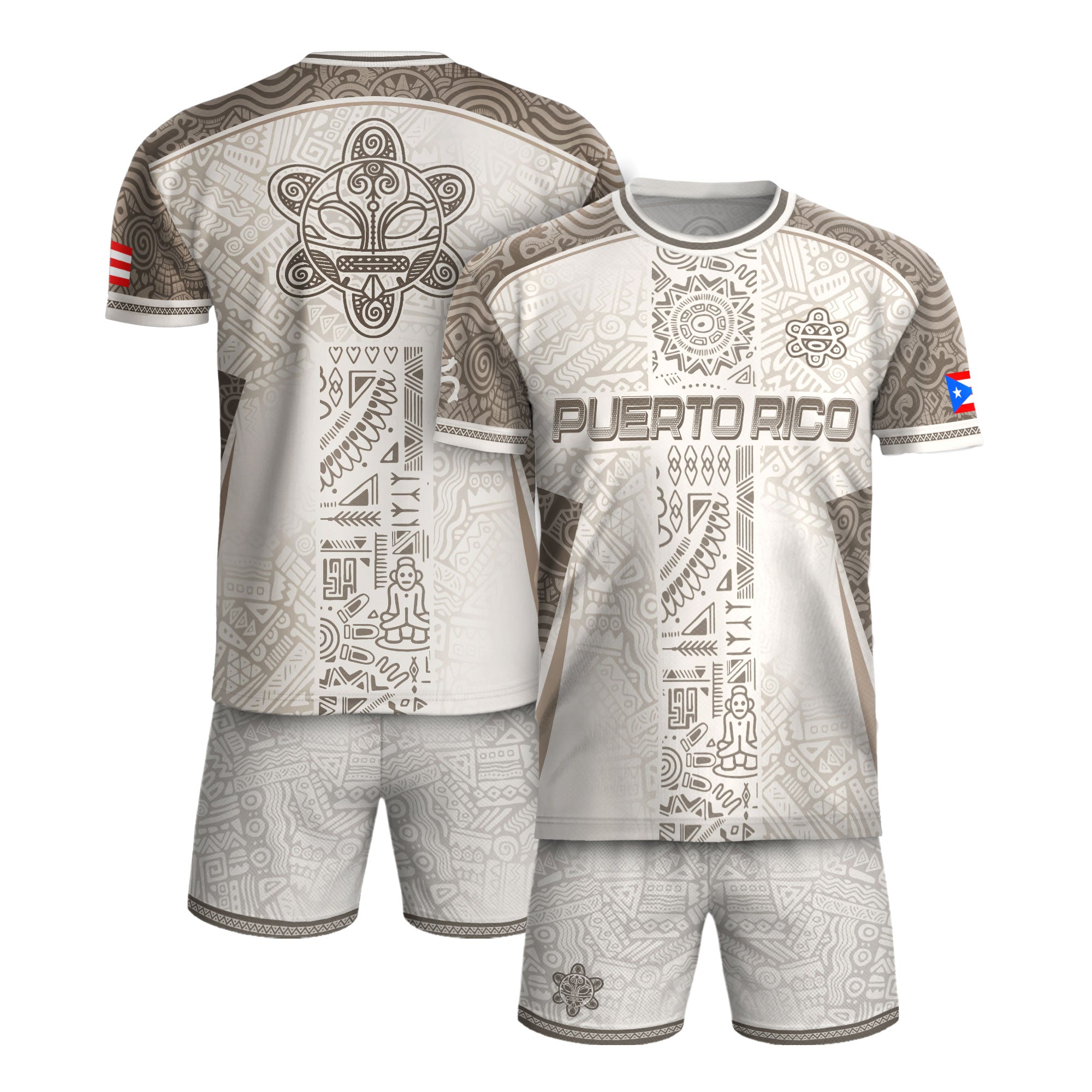 Puerto Rico White Soccer Jersey Tribal Pattern Boricua Pride Football Shirt Unisex