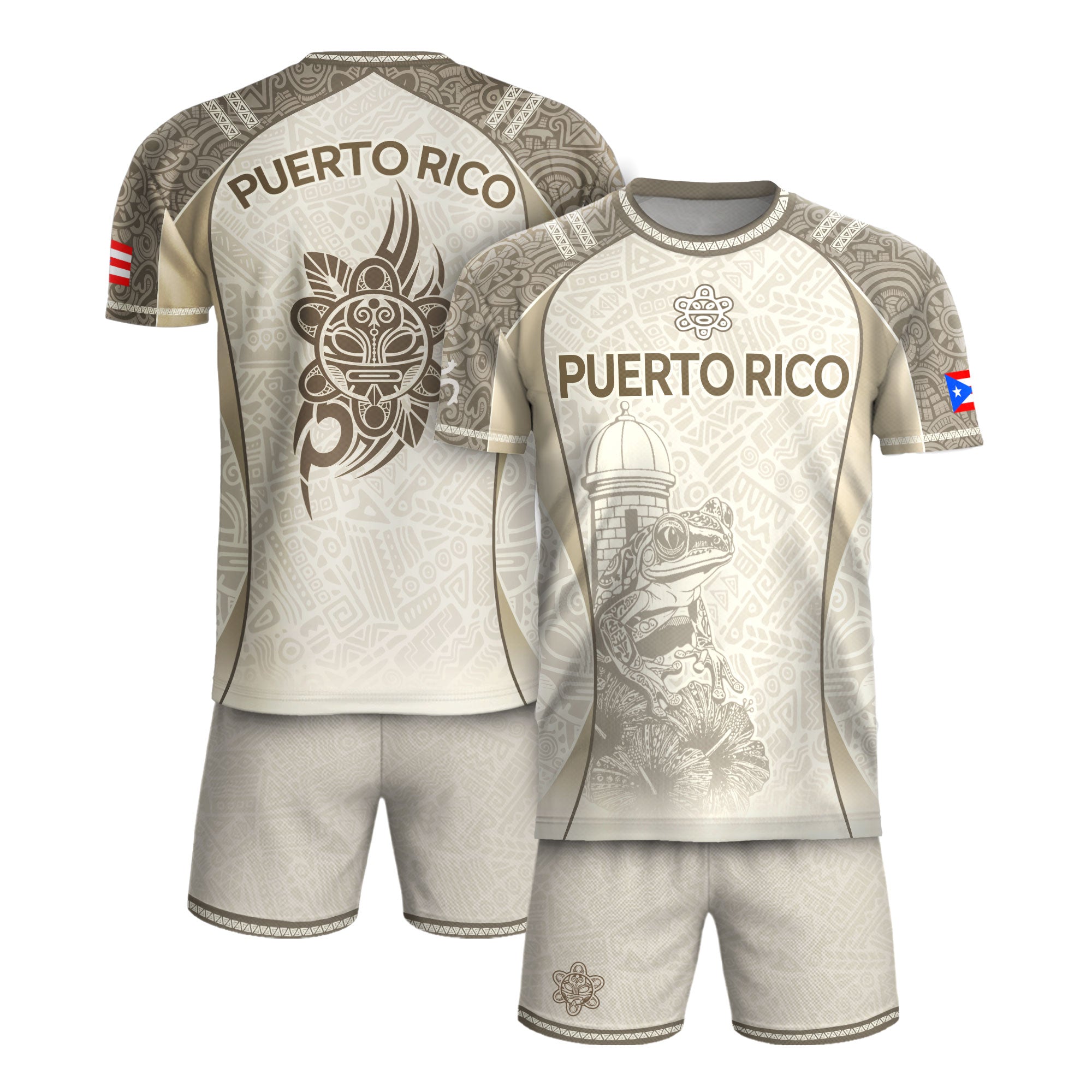 Puerto Rico Beige Soccer Jersey Coqui Tribal Boricua Pride Football Shirt Unisex