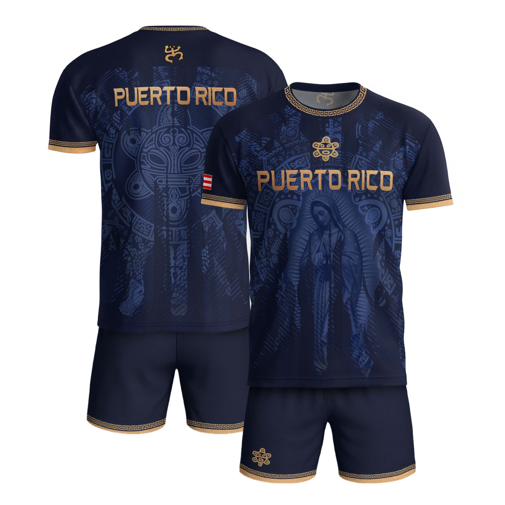 Puerto Rico Jersey Virgin Mary Navy Gold Catholic Faith Taino Symbols Boricua Pride