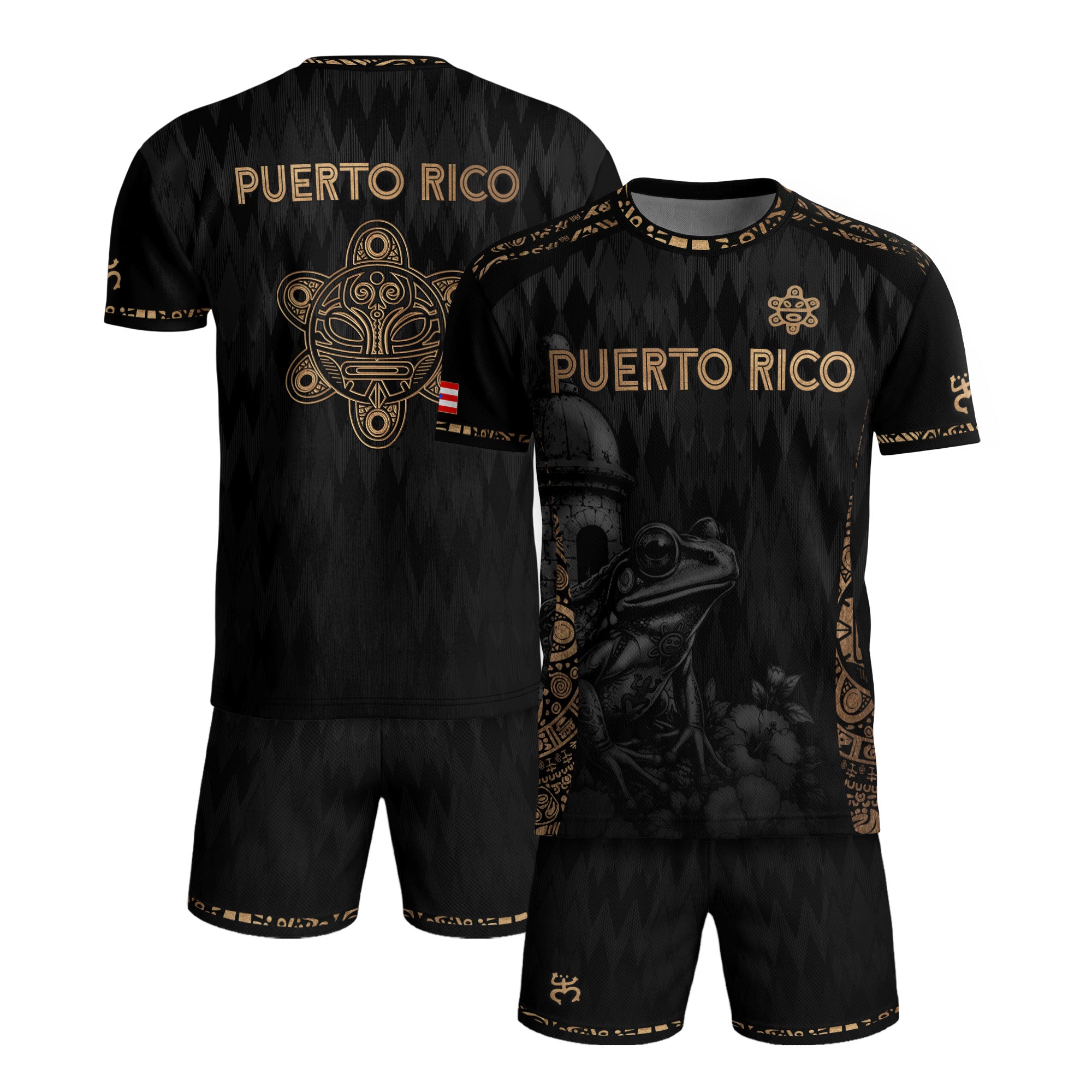 Camiseta de fútbol con máscara taína boricua azul marino de Puerto Rico, bandera tribal, orgullo nacional