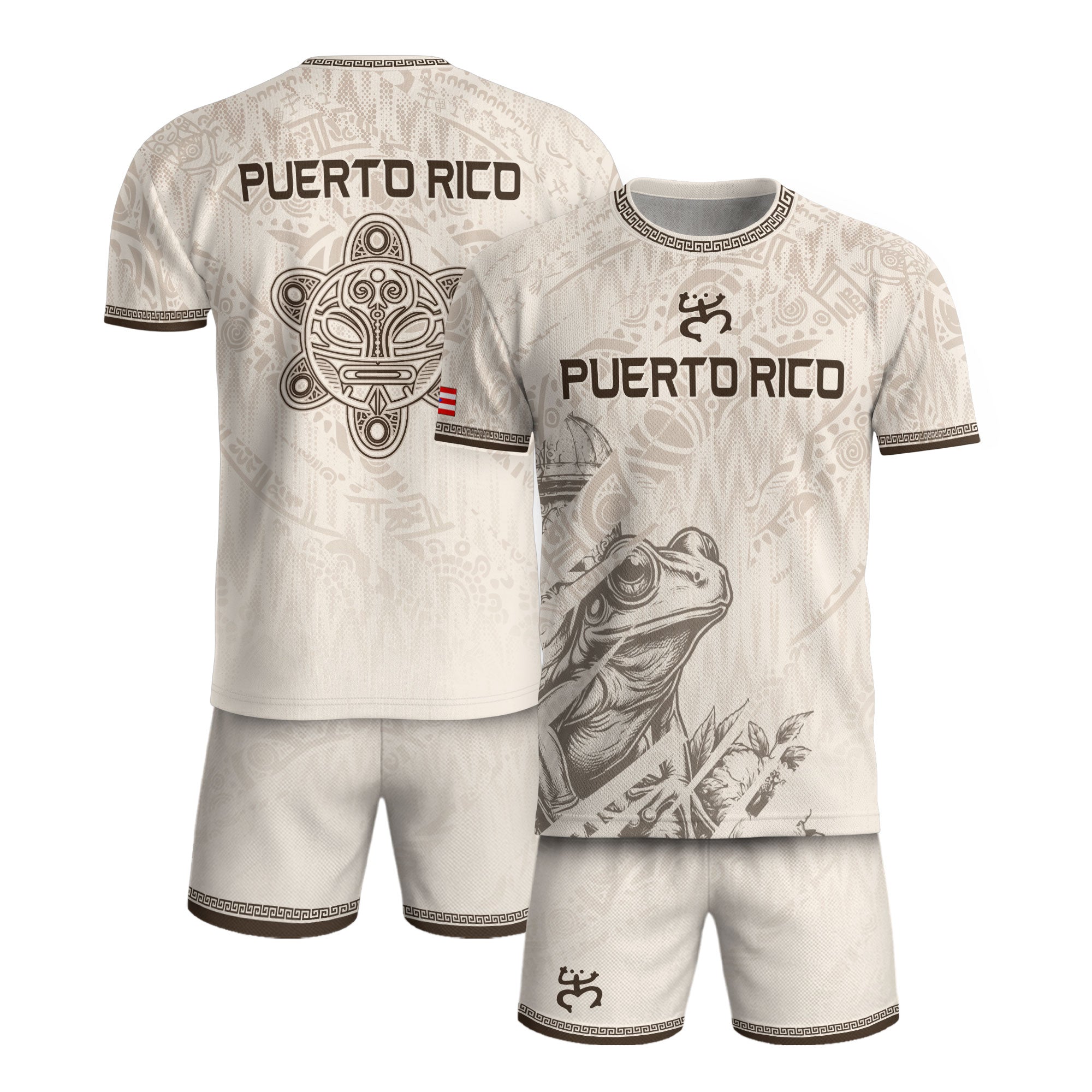 Puerto Rico Soccer Jersey Beige Taino Turtle El Morro Fortress Coqui Frog Shirt