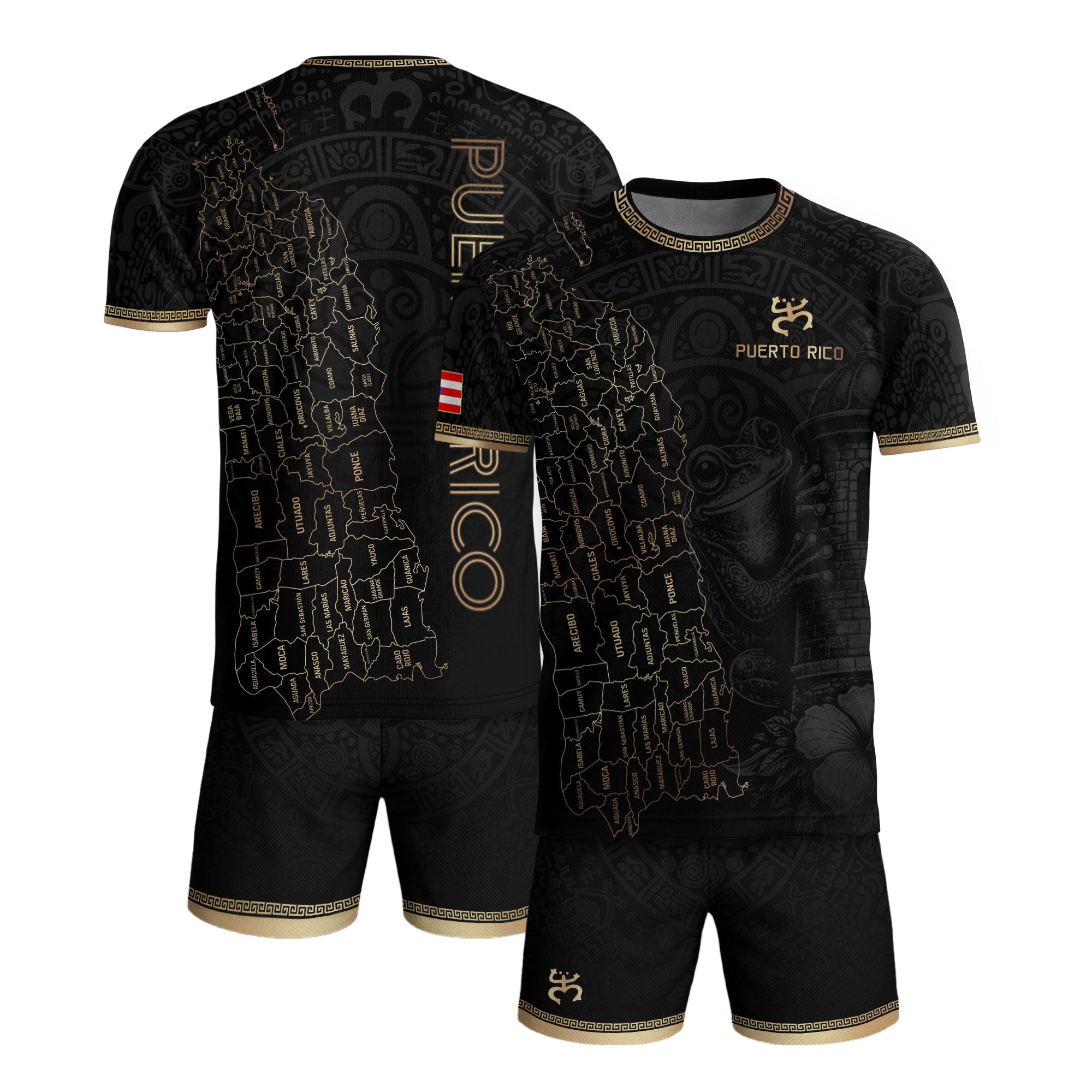 Puerto Rico Soccer Jersey Black Gold Taino Coqui Frog Map Boricua Football Shirt