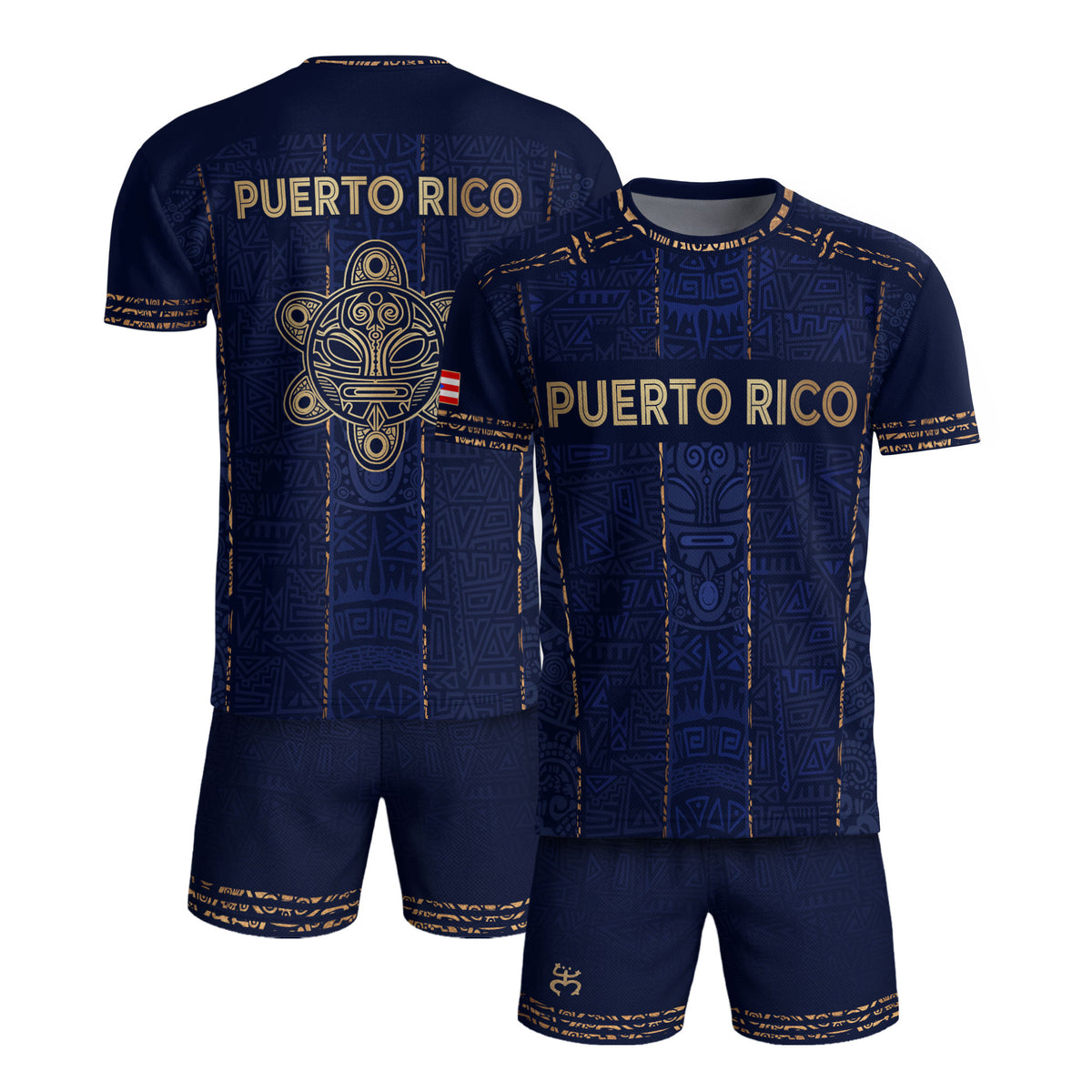 Camiseta de fútbol con máscara taína boricua azul marino de Puerto Rico, bandera tribal, orgullo nacional