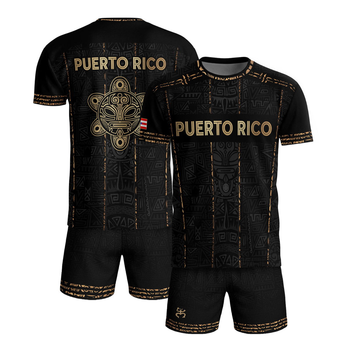 Camiseta de fútbol con máscara taína boricua azul marino de Puerto Rico, bandera tribal, orgullo nacional