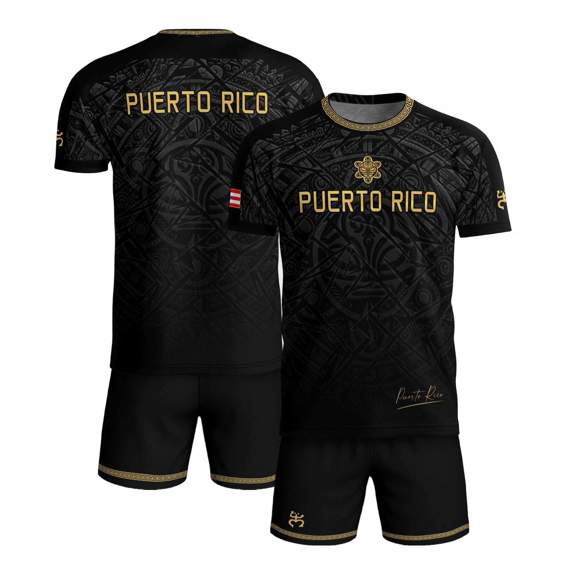 Puerto Rico Soccer Jersey Black Gold Taino Turtle Tribal Apparel Boricua Football Shirt