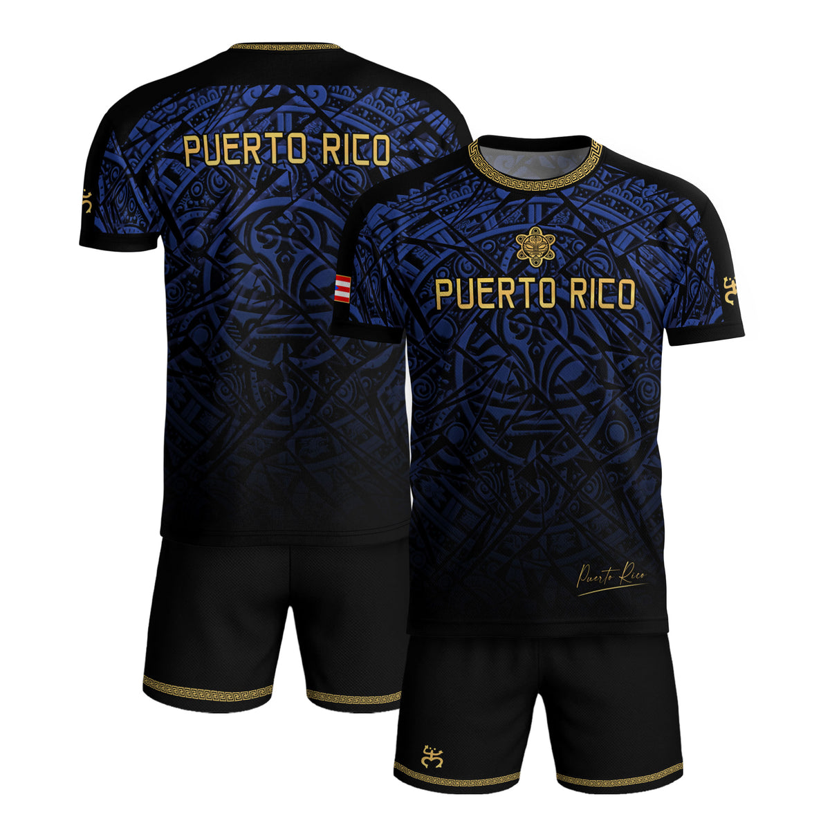 Camiseta de fútbol con máscara taína boricua azul marino de Puerto Rico, bandera tribal, orgullo nacional