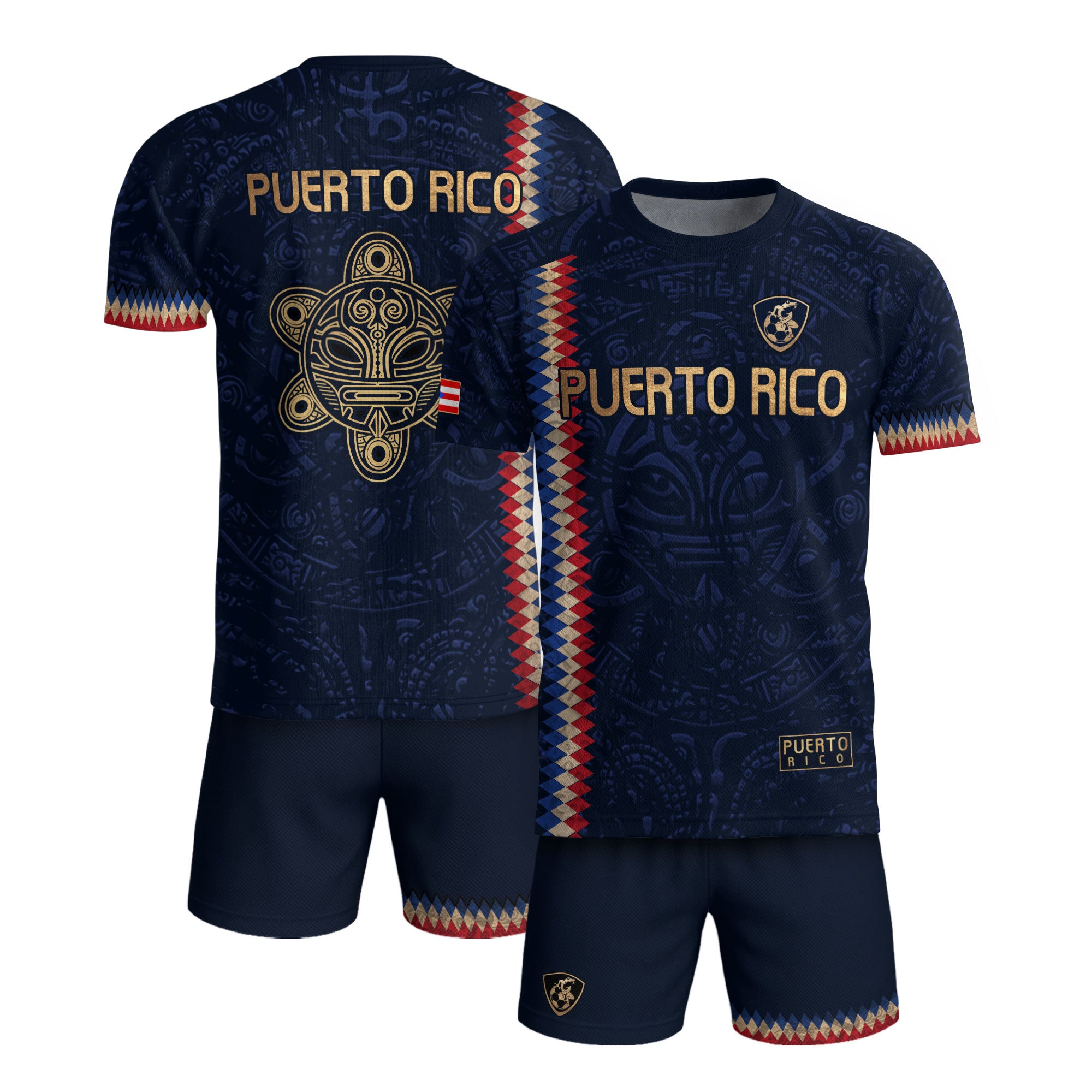 Puerto Rico Soccer Jersey Taino Turtle Navy Gold Chevron Pride Sportswear Tee