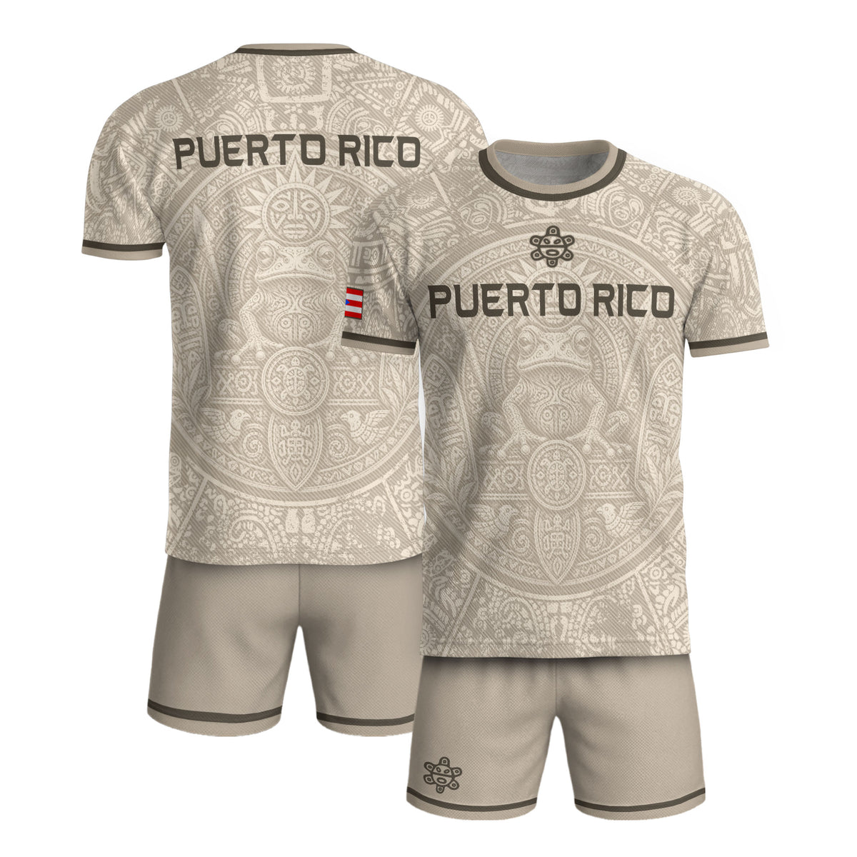 Beige Puerto Rico Soccer Jersey Coqui Frog Taino Sun Graphic Tee Puerto Rican Heritage