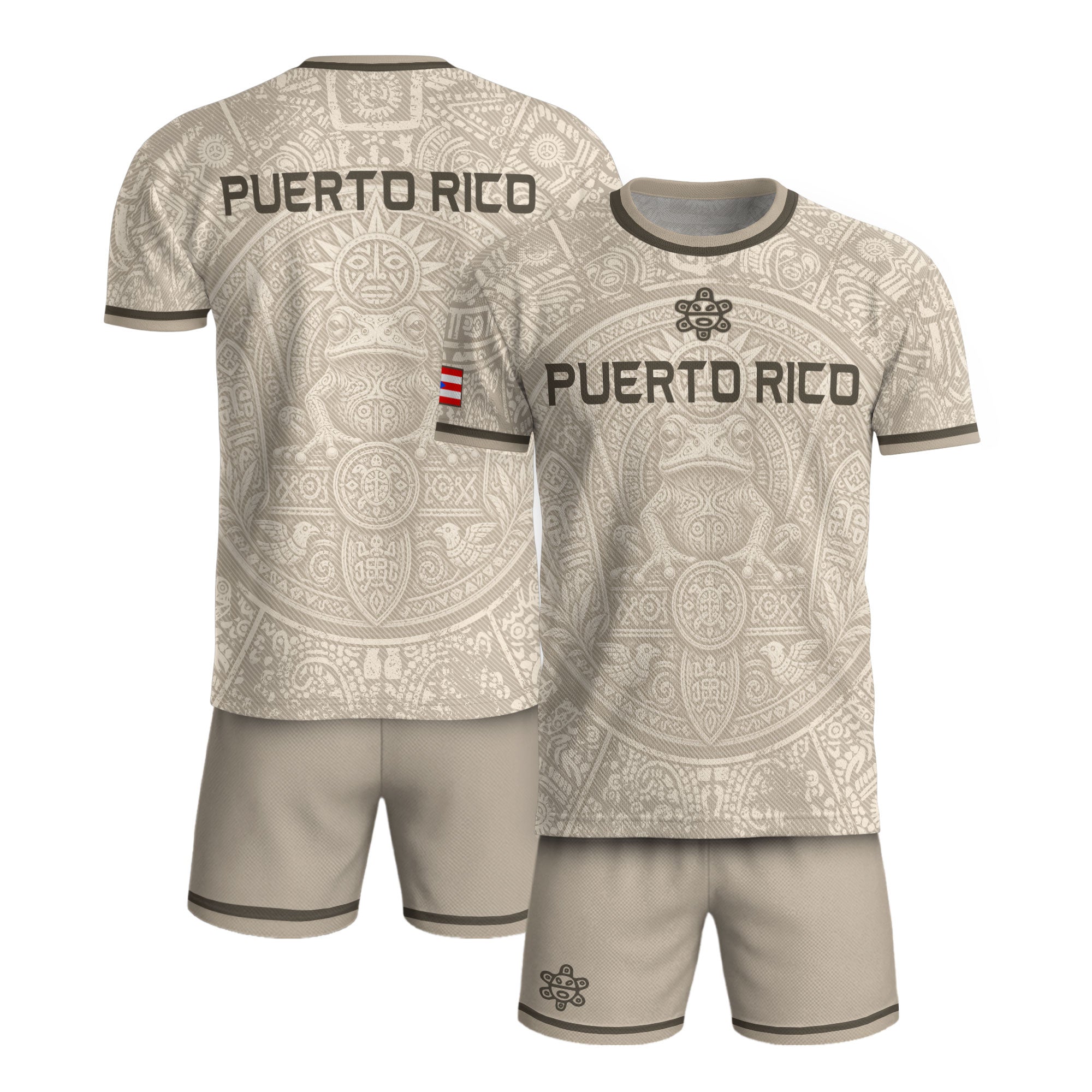 Beige Puerto Rico Soccer Jersey Coqui Frog Taino Sun Graphic Tee Puerto Rican Heritage