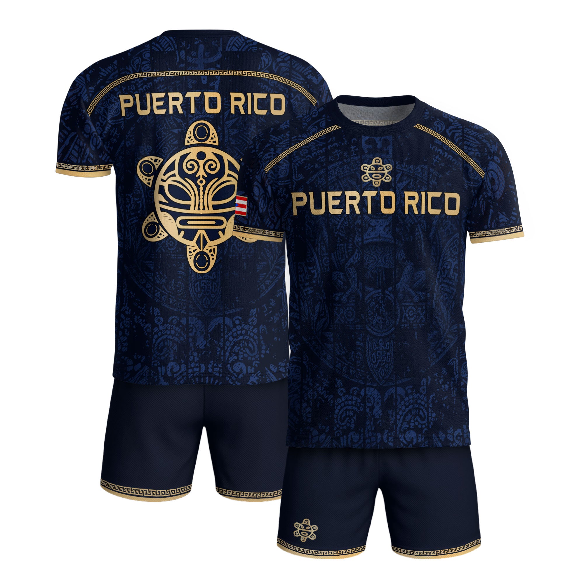Navy Puerto Rico Soccer Jersey Taino Sea Turtle Tribal Art Pride Men Graphic Tee