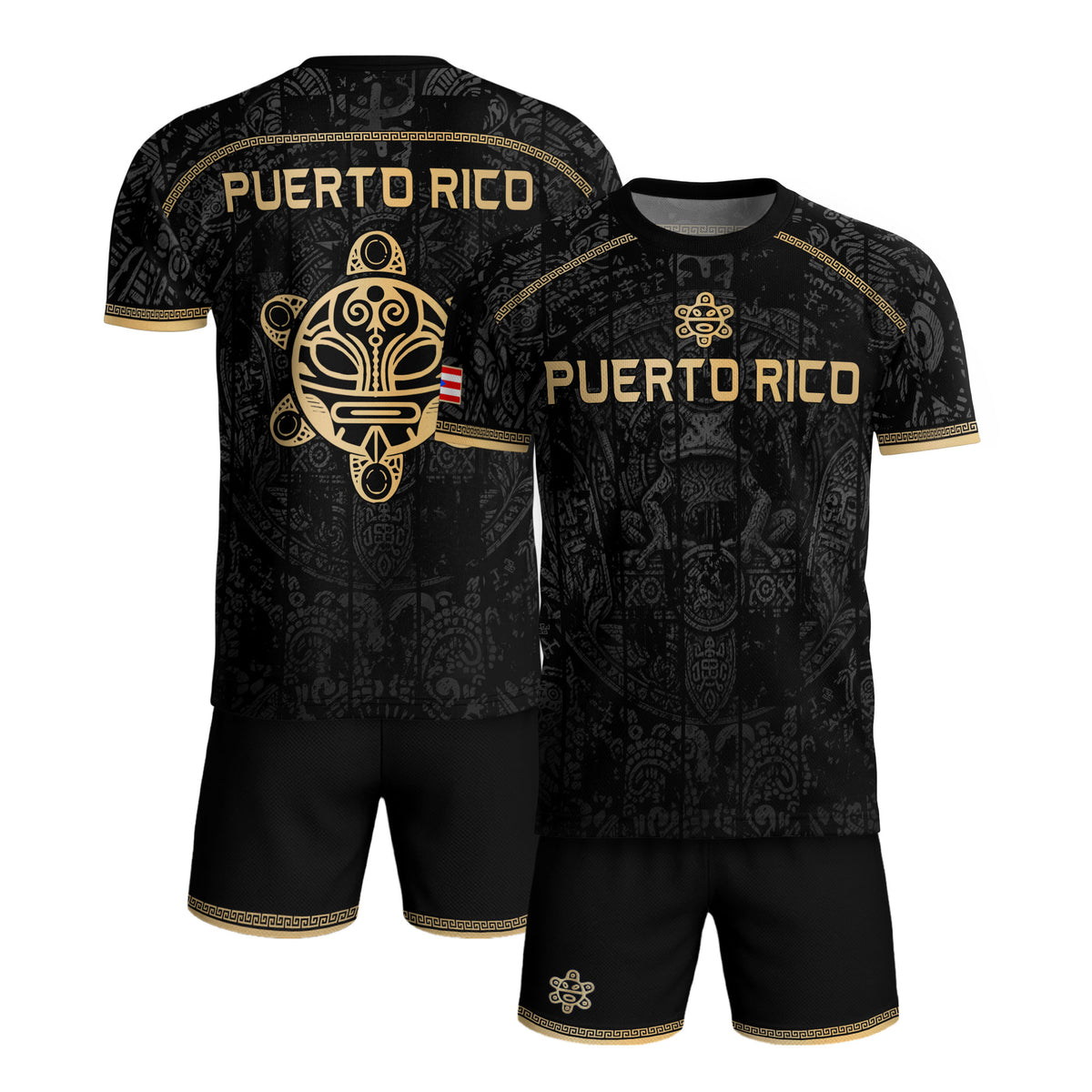 Camiseta de fútbol con máscara taína boricua azul marino de Puerto Rico, bandera tribal, orgullo nacional