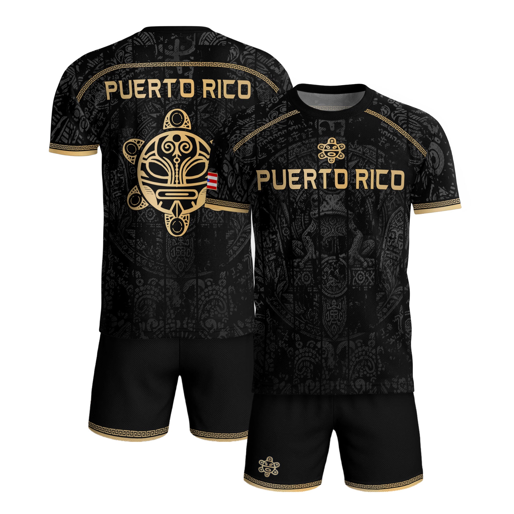 Puerto Rico Soccer Jersey Taino Turtle Coqui Frog Gold Graphic Tee Black Heritage