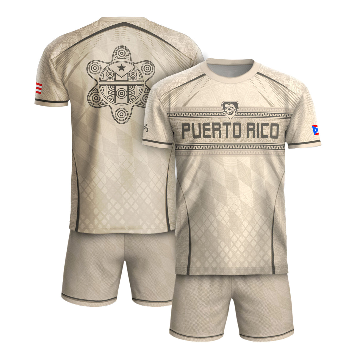 Puerto Rico Jersey - Beige Coqui Frog & Taino Tribal Pattern Sportswear Shirt