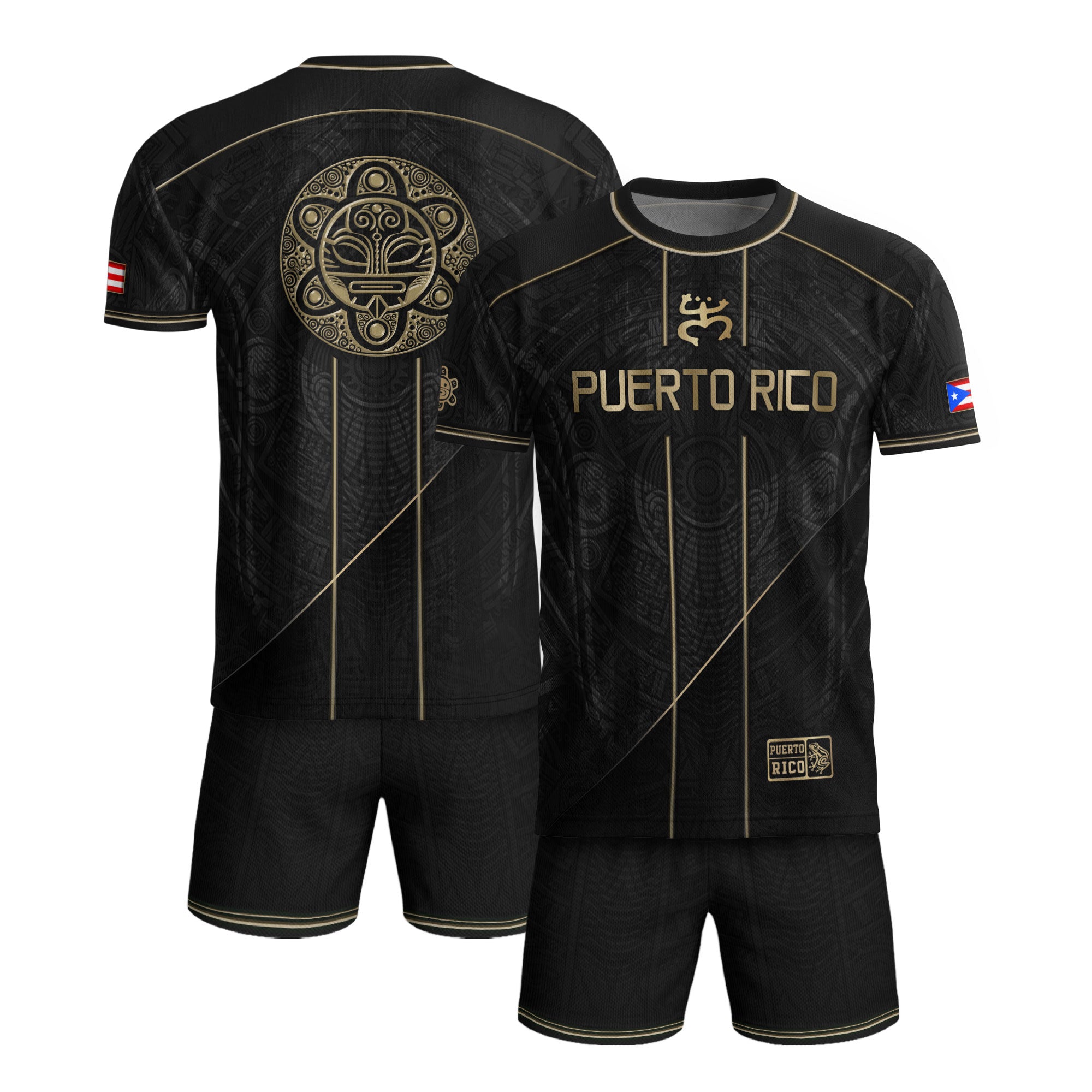Puerto Rico Soccer Jersey Taino Coquí Black Gold Flag Football Shirt Men Women Gift