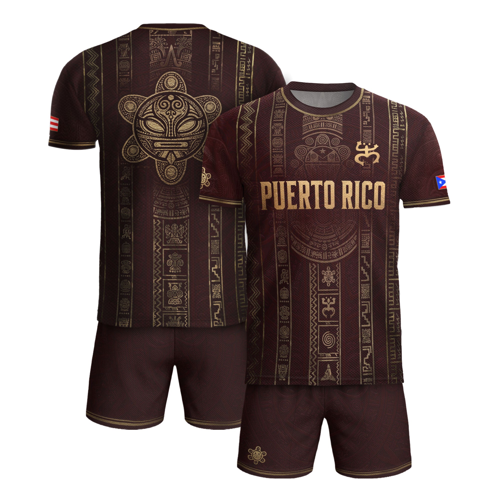 Puerto Rico Soccer Jersey Taino Heritage Maroon Gold Football Shirt Boricua Pride Gift