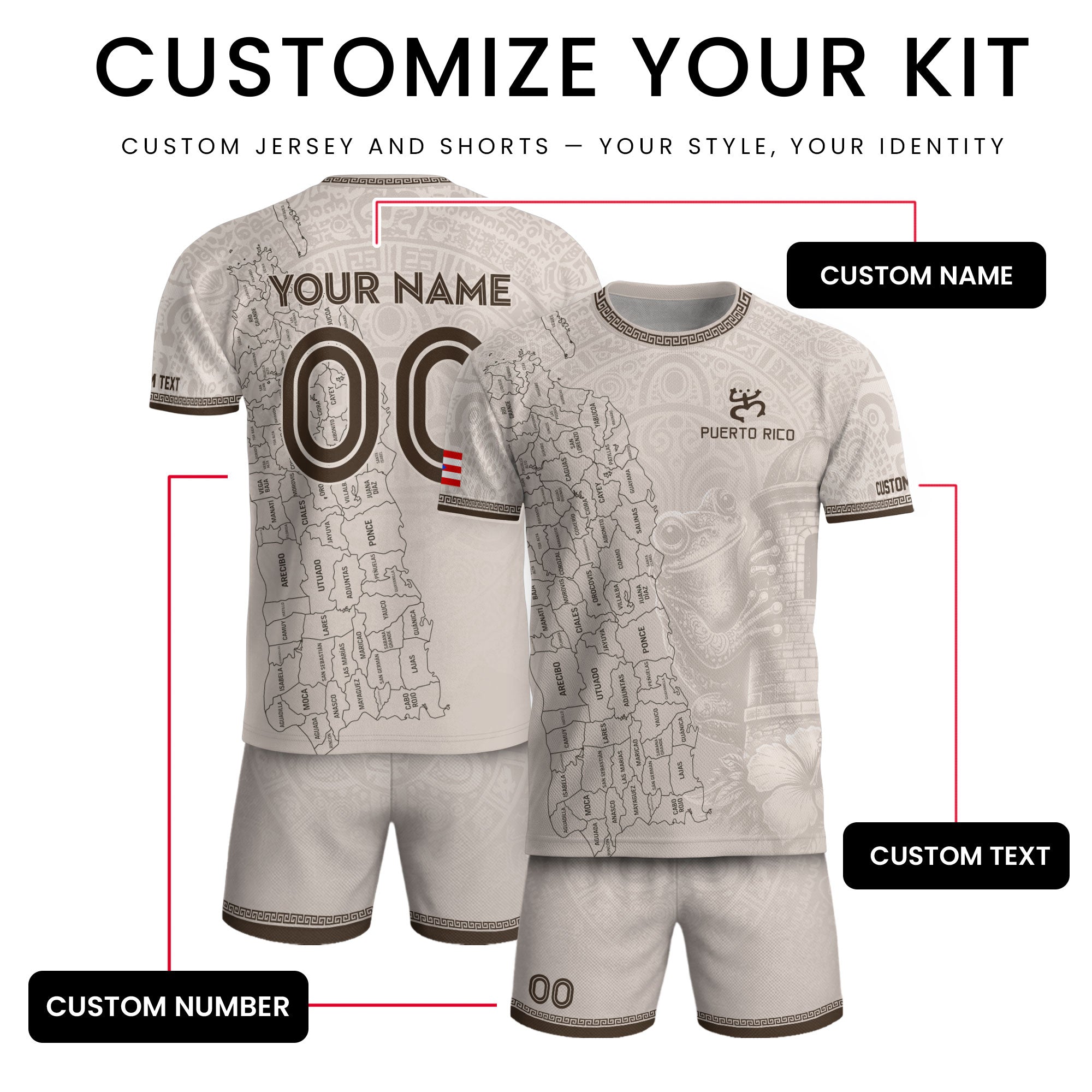 Beige Puerto Rico Soccer Jersey Map Coqui Frog Boricua Pride Personalized Shirt