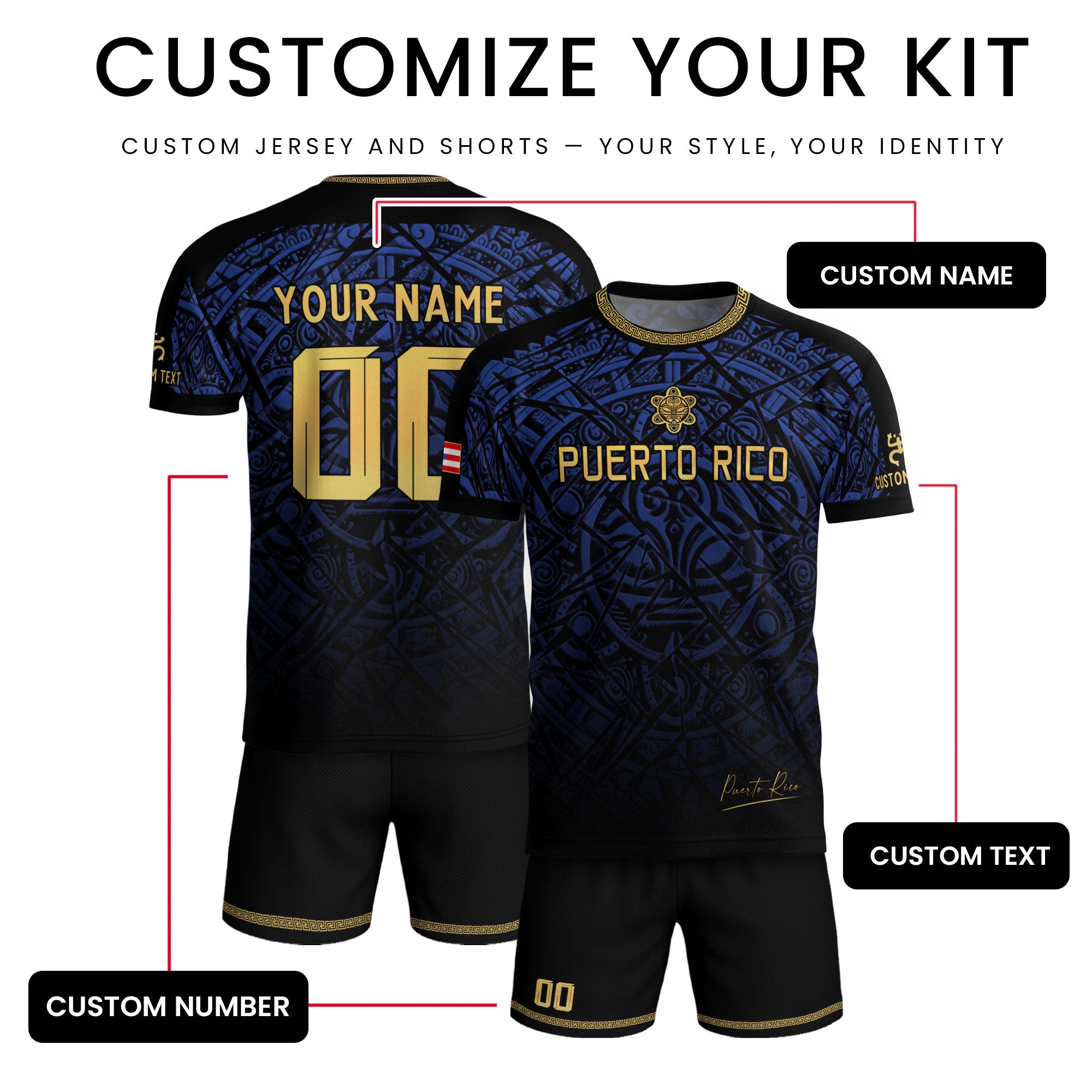Camiseta de fútbol con máscara taína boricua azul marino de Puerto Rico, bandera tribal, orgullo nacional