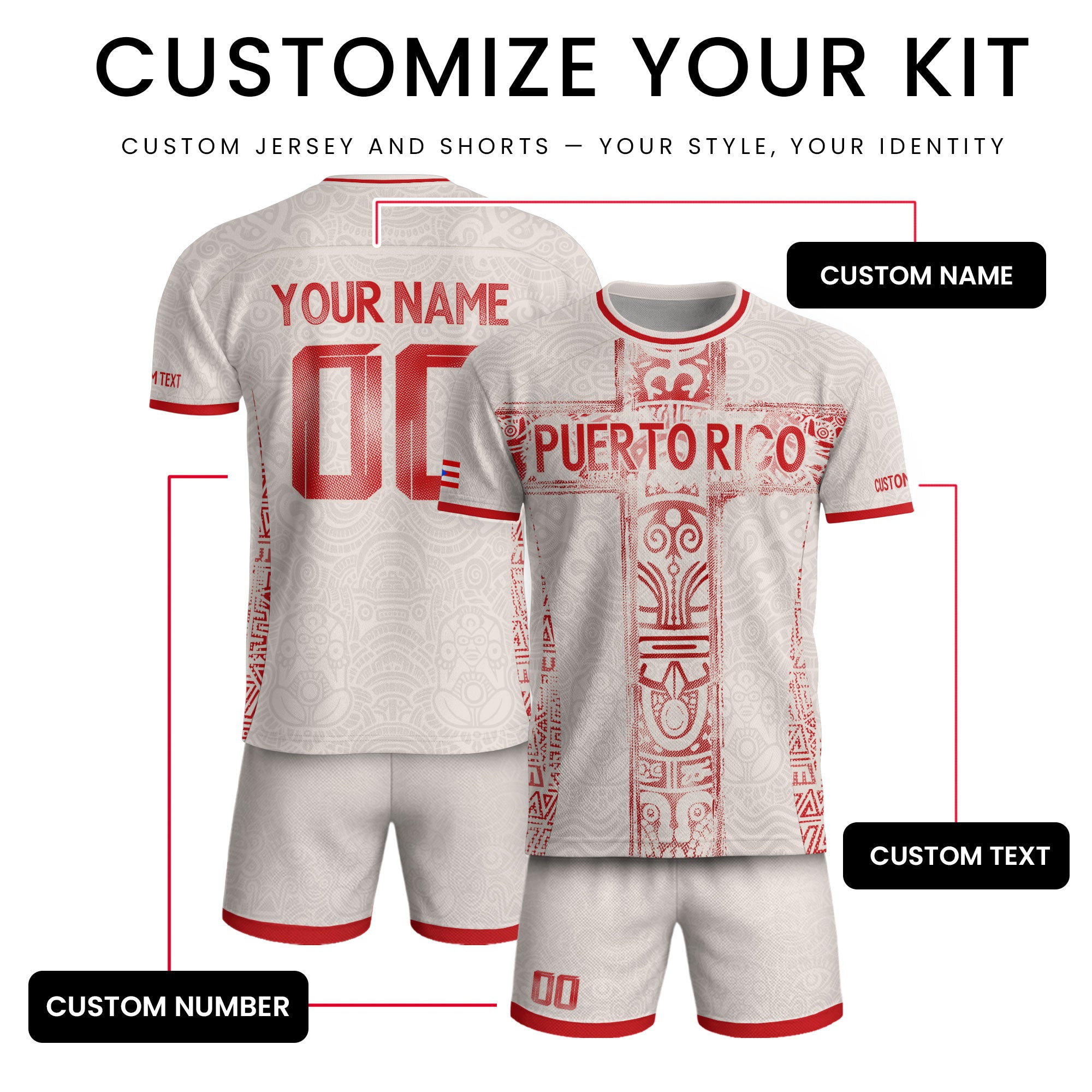 Custom Puerto Rico Soccer Jersey Beige Red – Puerto Rico Shirt, Jersey Men & Women, Puerto Rican T-Shirt