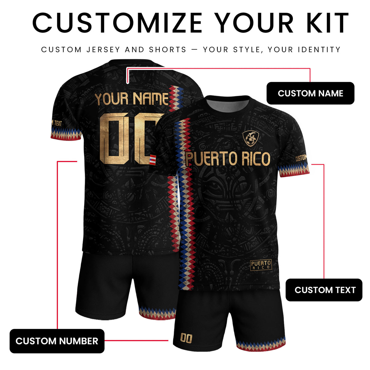 Custom Puerto Rico Soccer Jersey Black Gold – Puerto Rico Shirt, Puerto Rico Jerseys for Fans
