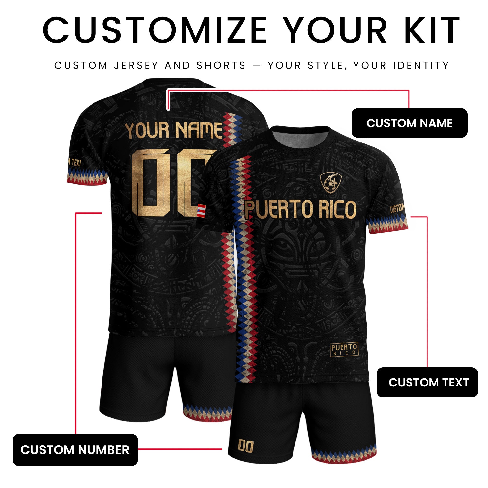 Custom Puerto Rico Soccer Jersey Black Gold – Puerto Rico Shirt, Puerto Rico Jerseys for Fans