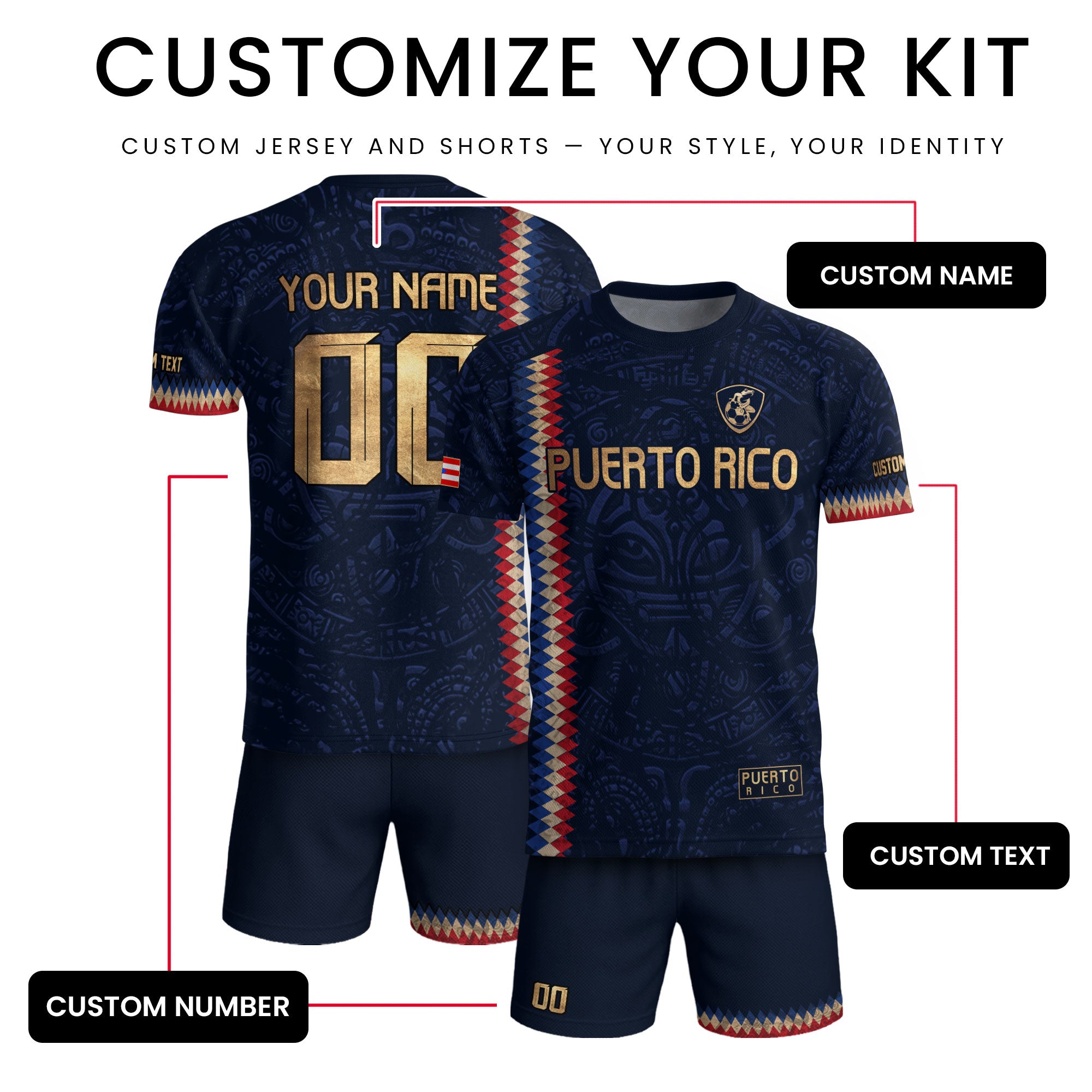 Custom Puerto Rico Soccer Jersey Navy Blue – Puerto Rican Jersey Men & Women, Puerto Rico Jerseys for Fans