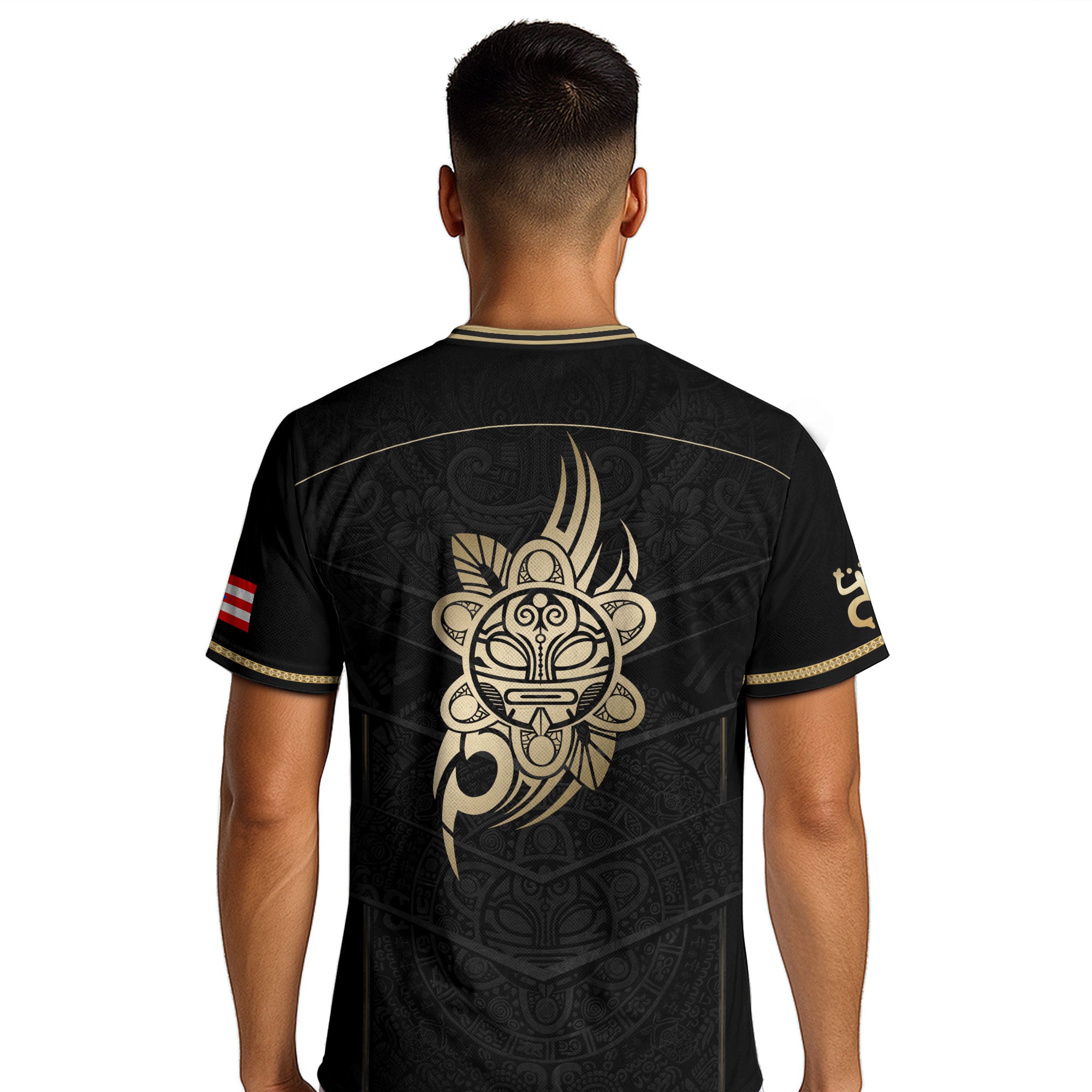 Puerto Rico Soccer Jersey - Black Gold Design with Lion Symbol & Puerto Rico Flag
