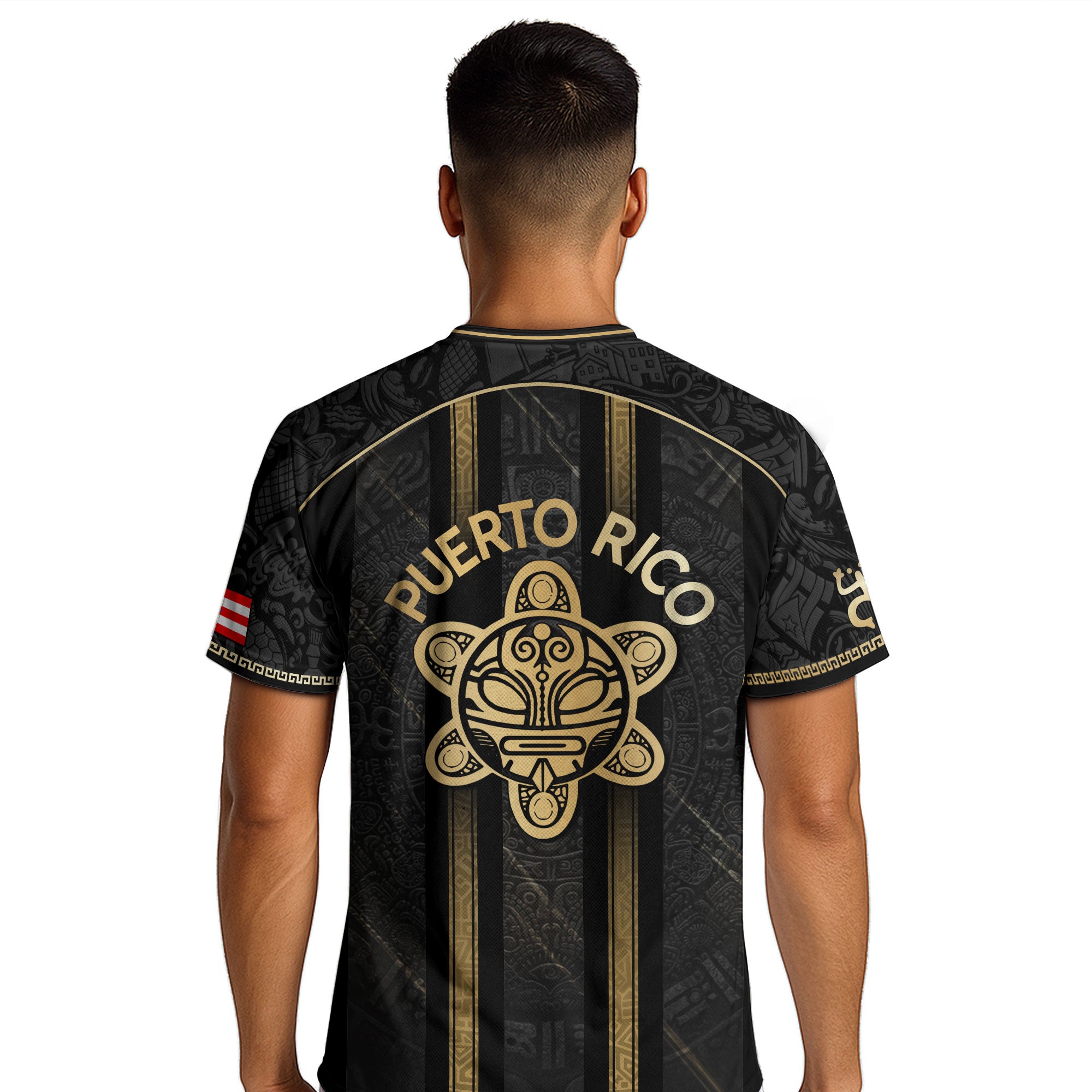 Puerto Rico Soccer Jersey - Black Vertical Stripe Taino Sun Heritage Football Shirt