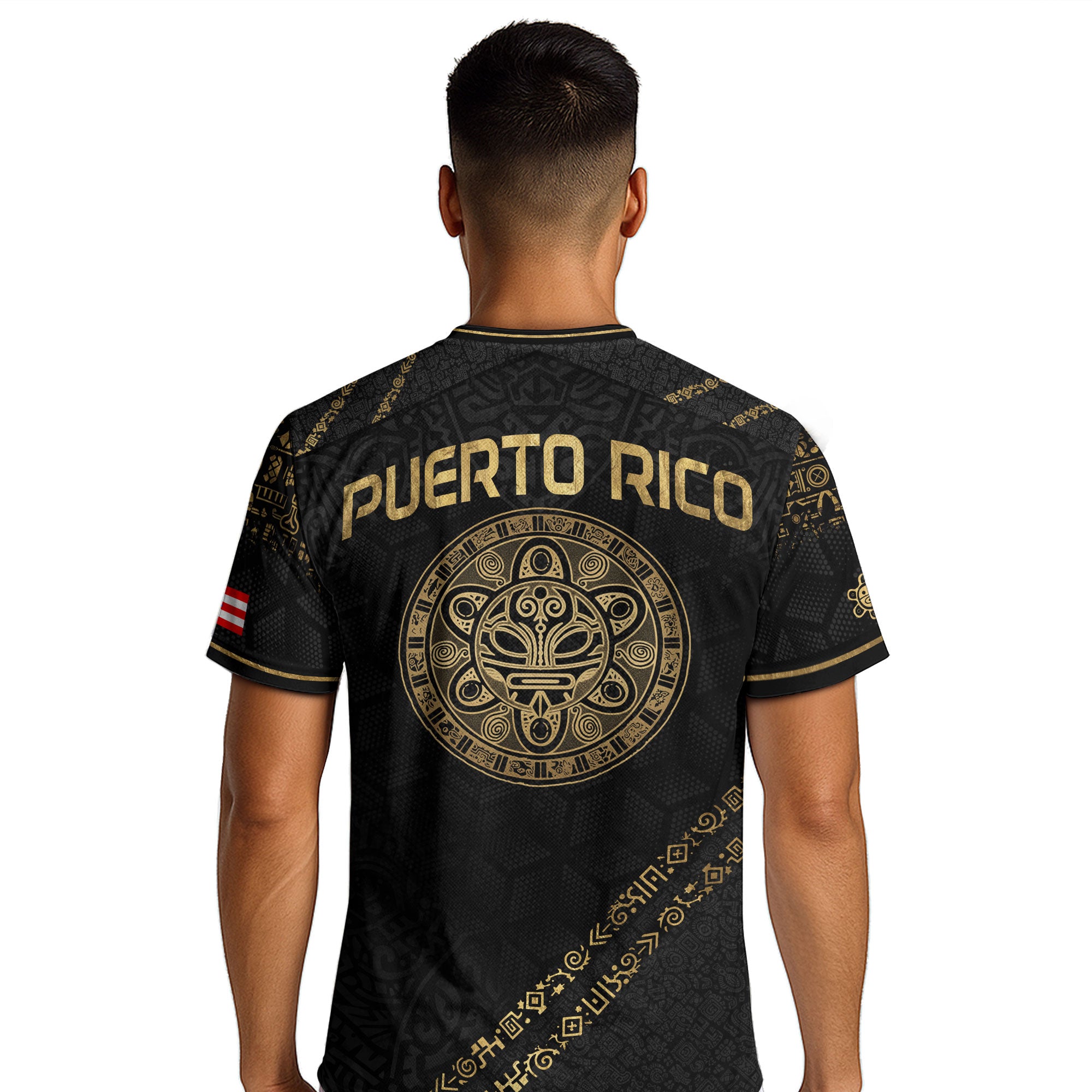 Puerto Rico Soccer Jersey - Elite Black Gold Taino Sun & Shield Heritage Jersey