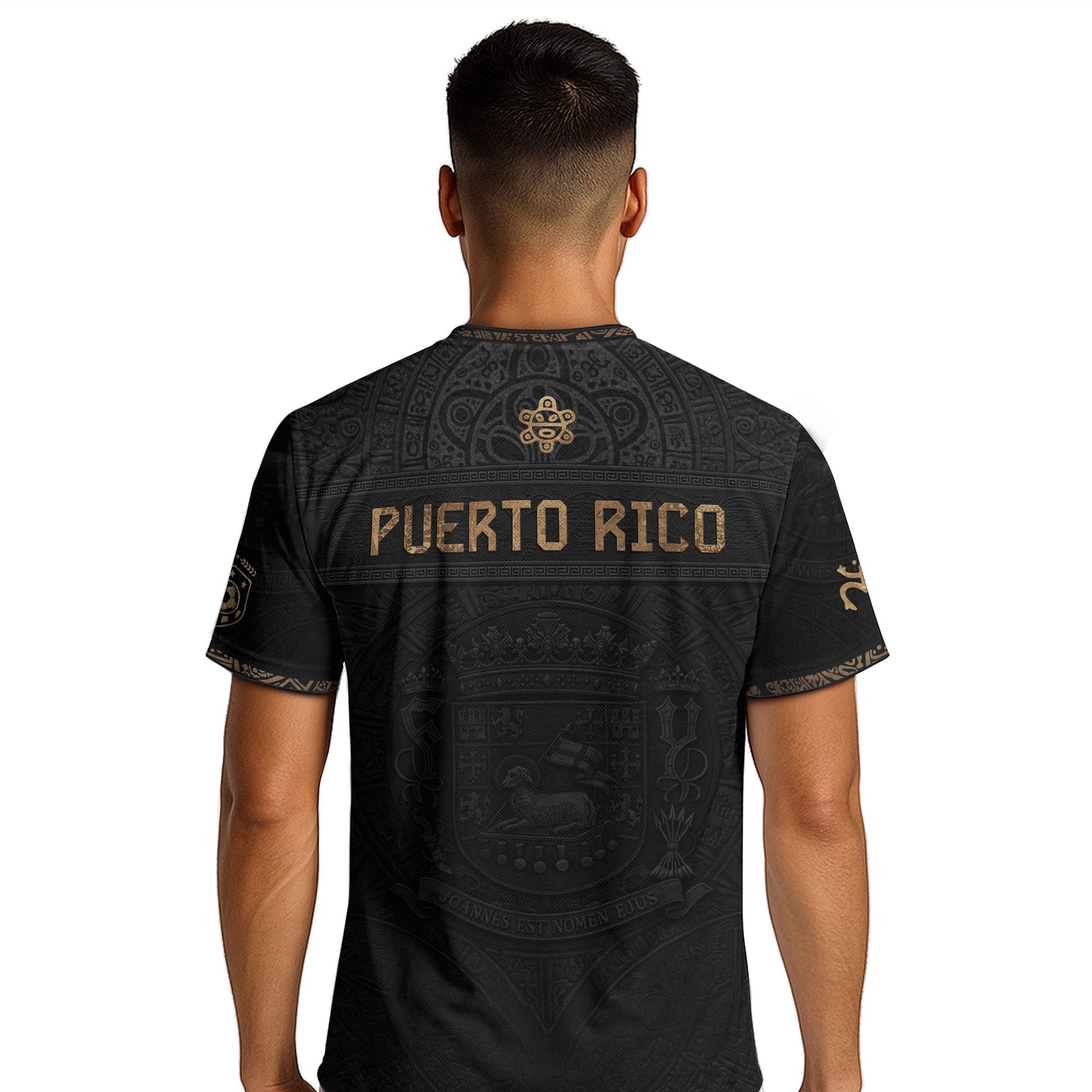Black Gold Puerto Rico Soccer Jersey Taino Sun & Coat of Arms Football Shirt