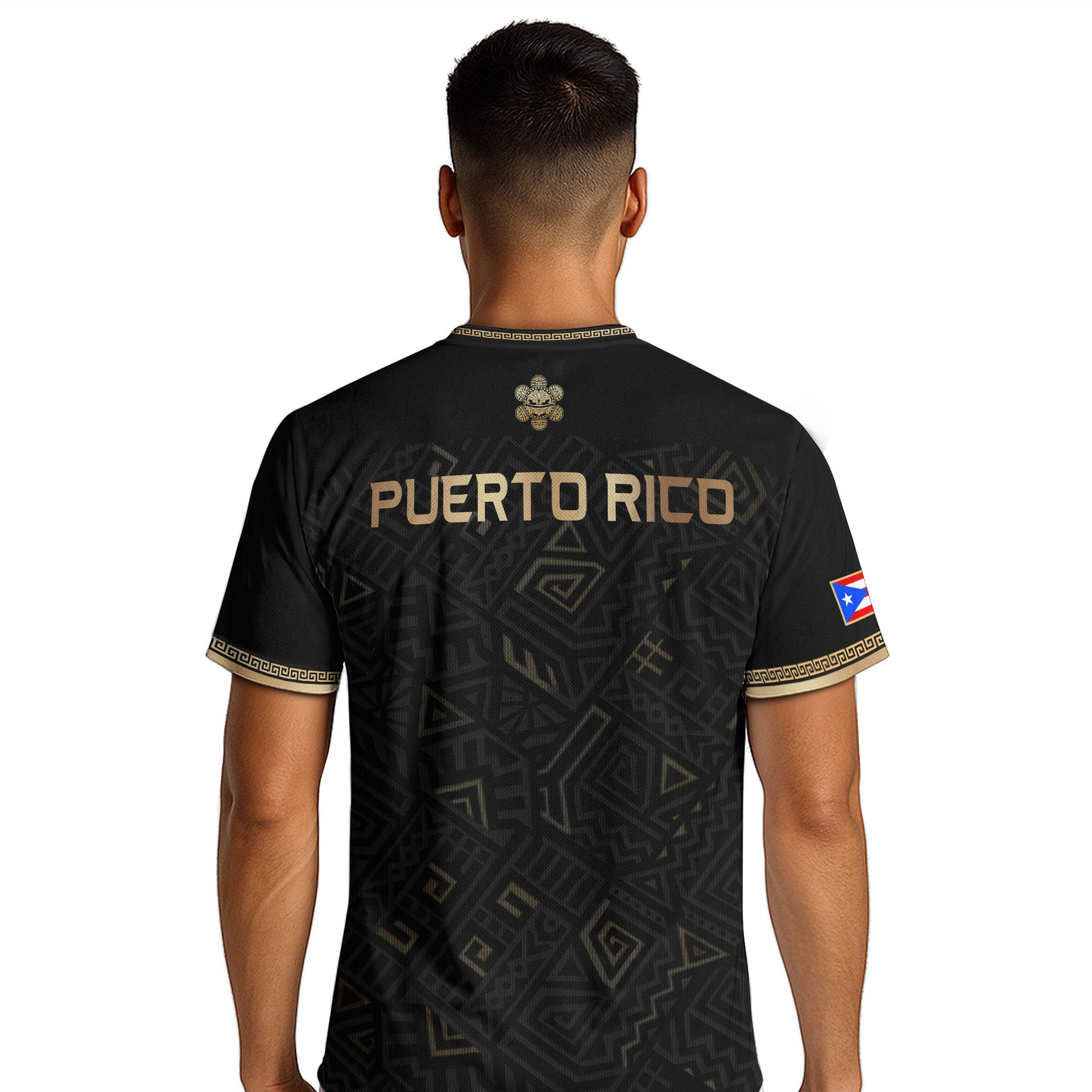Puerto Rico Soccer Jersey Black Gold Coqui Frog Taino Pattern Patriotic