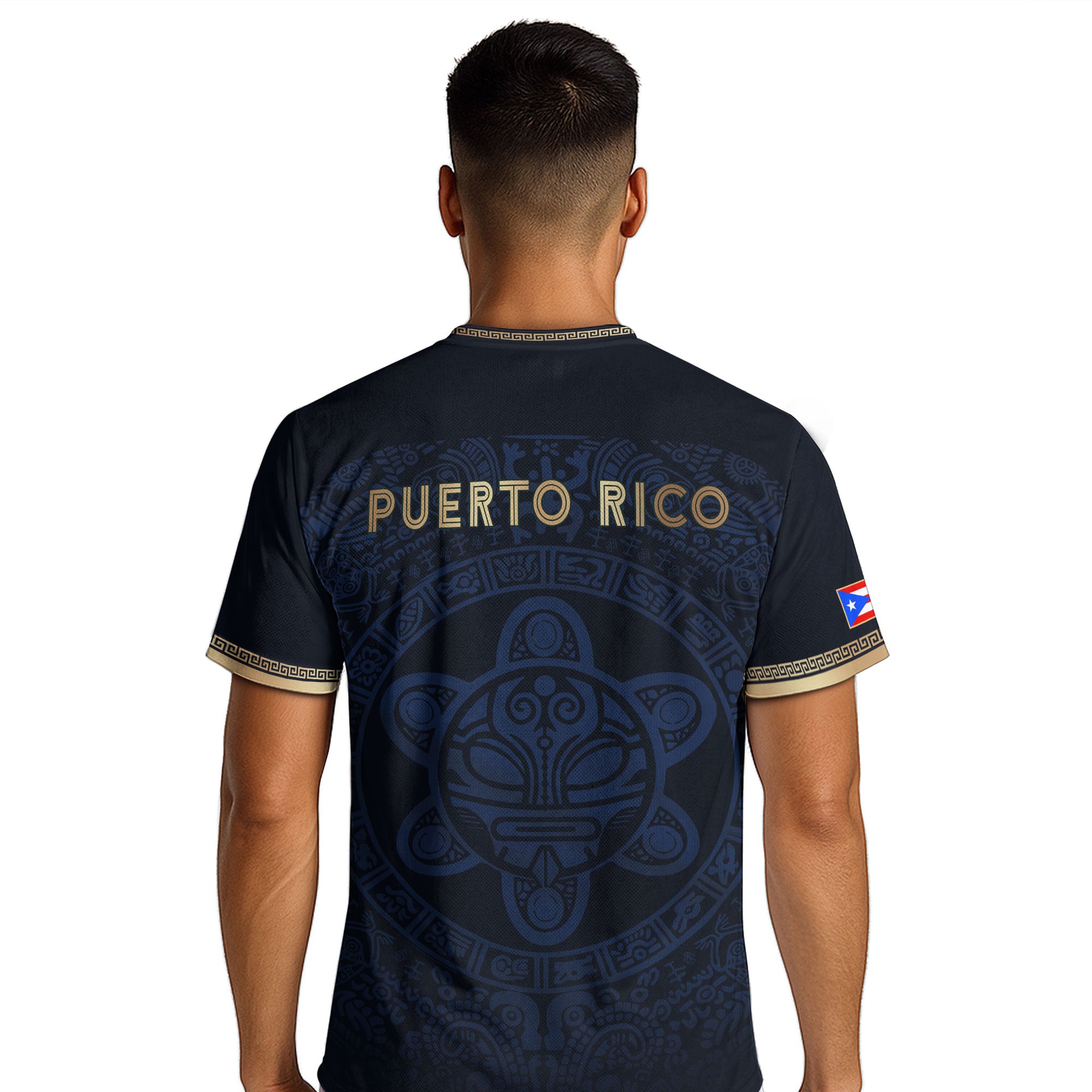Puerto Rico Soccer Jersey Navy Gold Taino Sun Pattern National Pride Gear