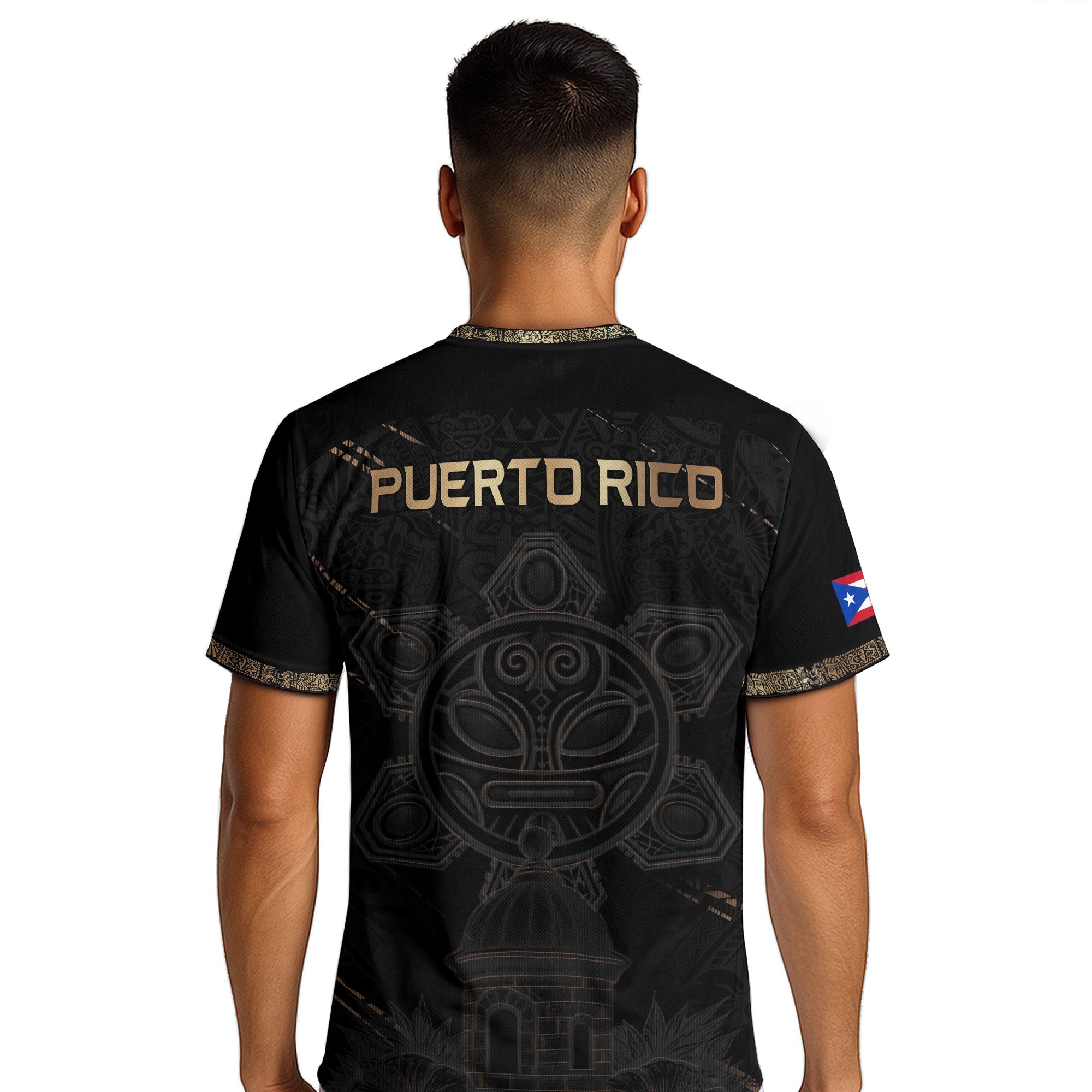 Puerto Rico Soccer Jersey Black Gold Taino Art Patriotic Fan Shirt