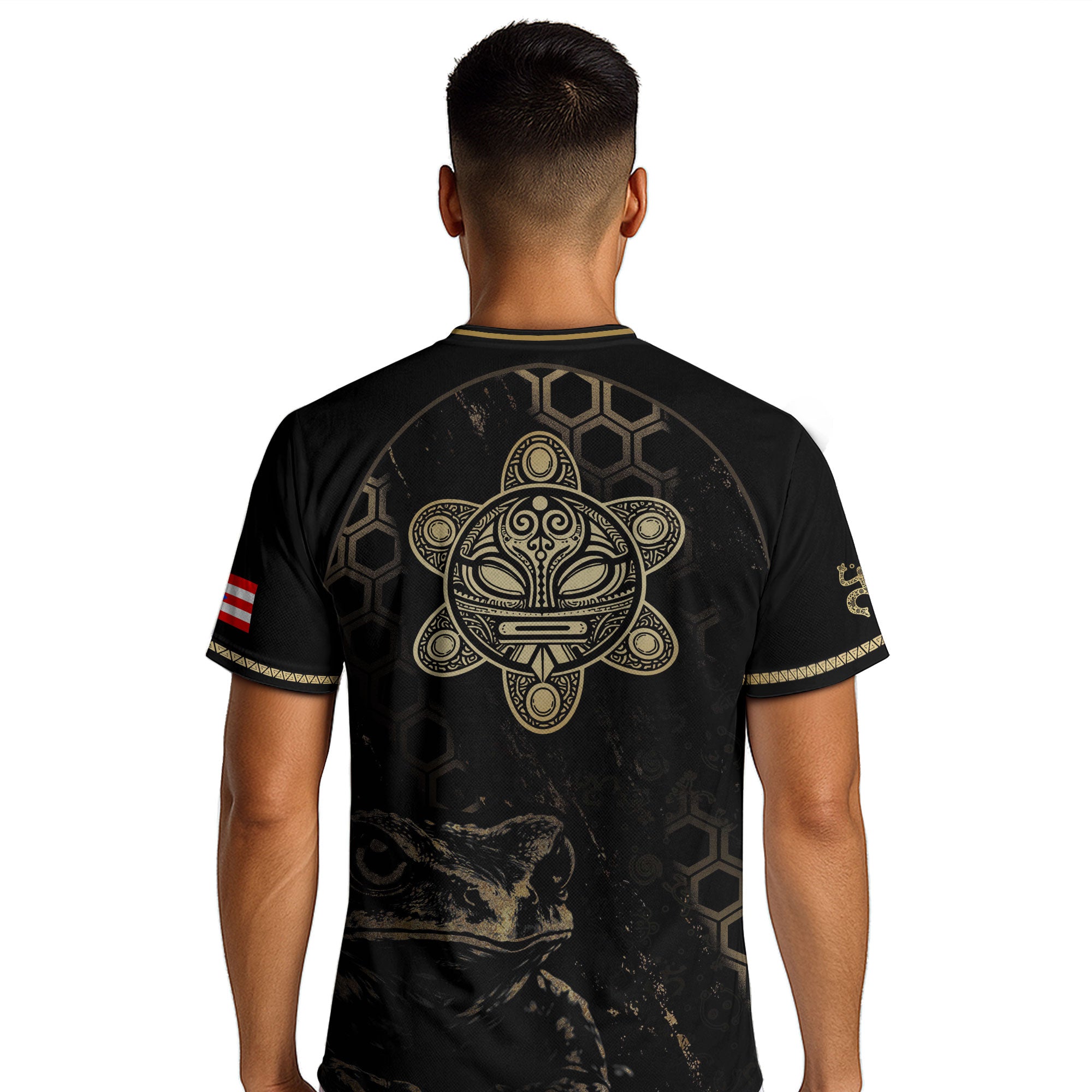 Puerto Rico Heritage Black Gold Coqui Frog Graphic Taino Mask Pride Soccer Jersey
