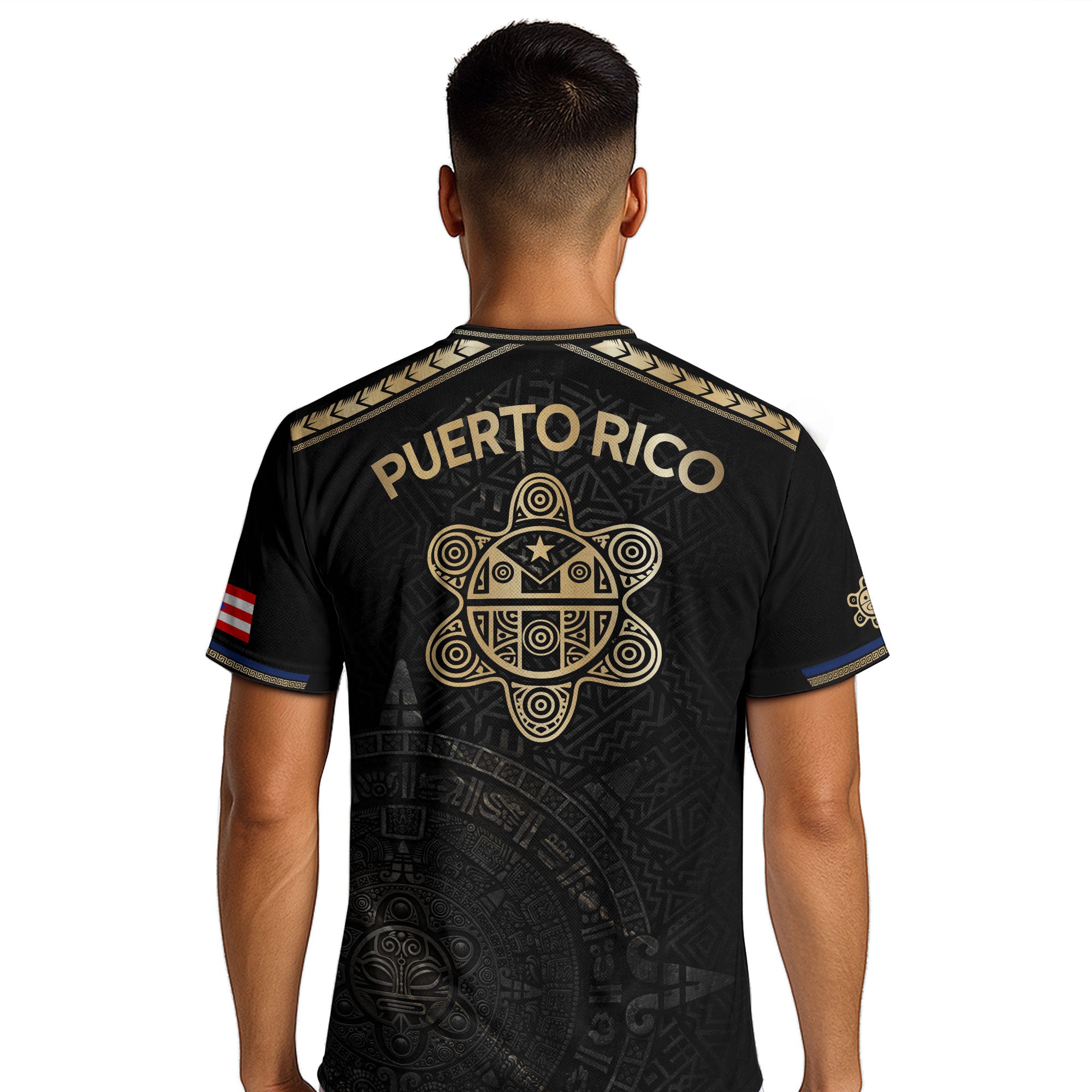 Puerto Rico Heritage Black Sash Graphic Gold Pattern Boricua Pride Soccer Jersey