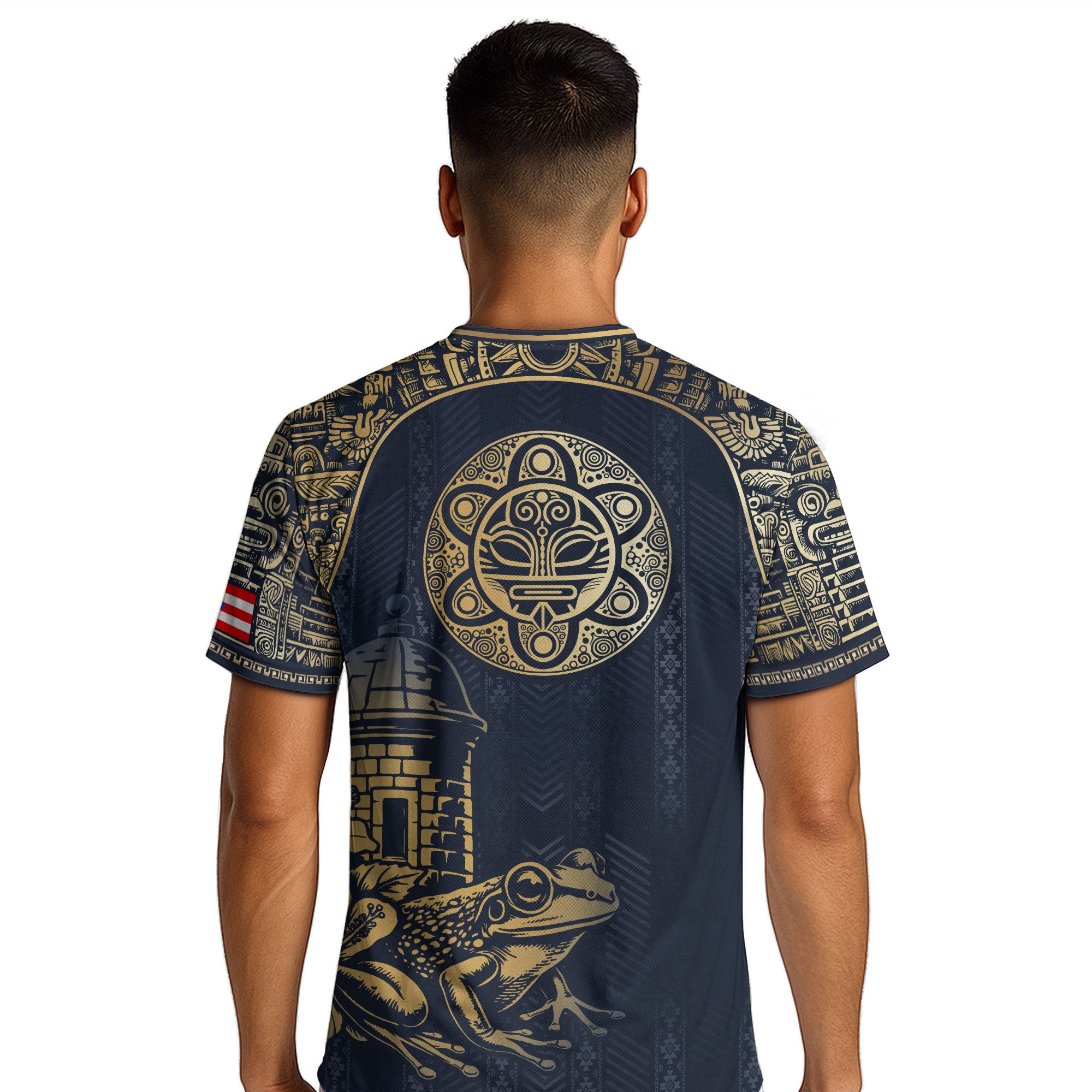 Puerto Rico Heritage Navy Gold Island Spirit Coqui Frog El Morro Graphic Pride Soccer Jersey