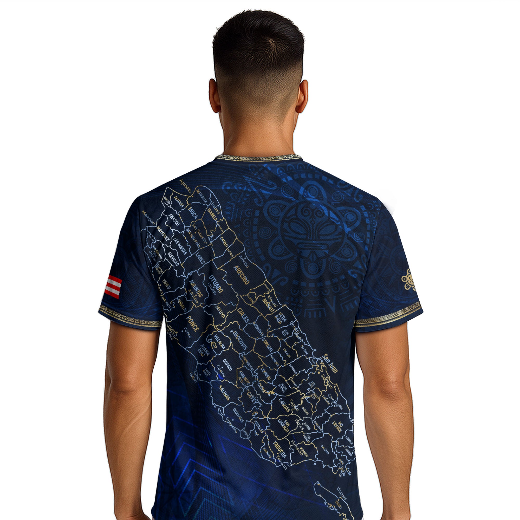 Puerto Rico Heritage Orgullo Boricua Navy Gold Detailed Island Map Coqui Soccer Jersey