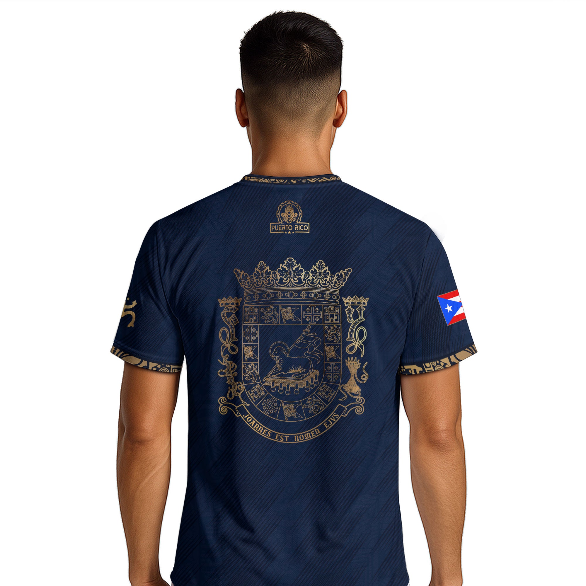 Puerto Rico Soccer Jersey Navy Gold - Puerto Rico Map & Coat of Arms Edition Football Shirt