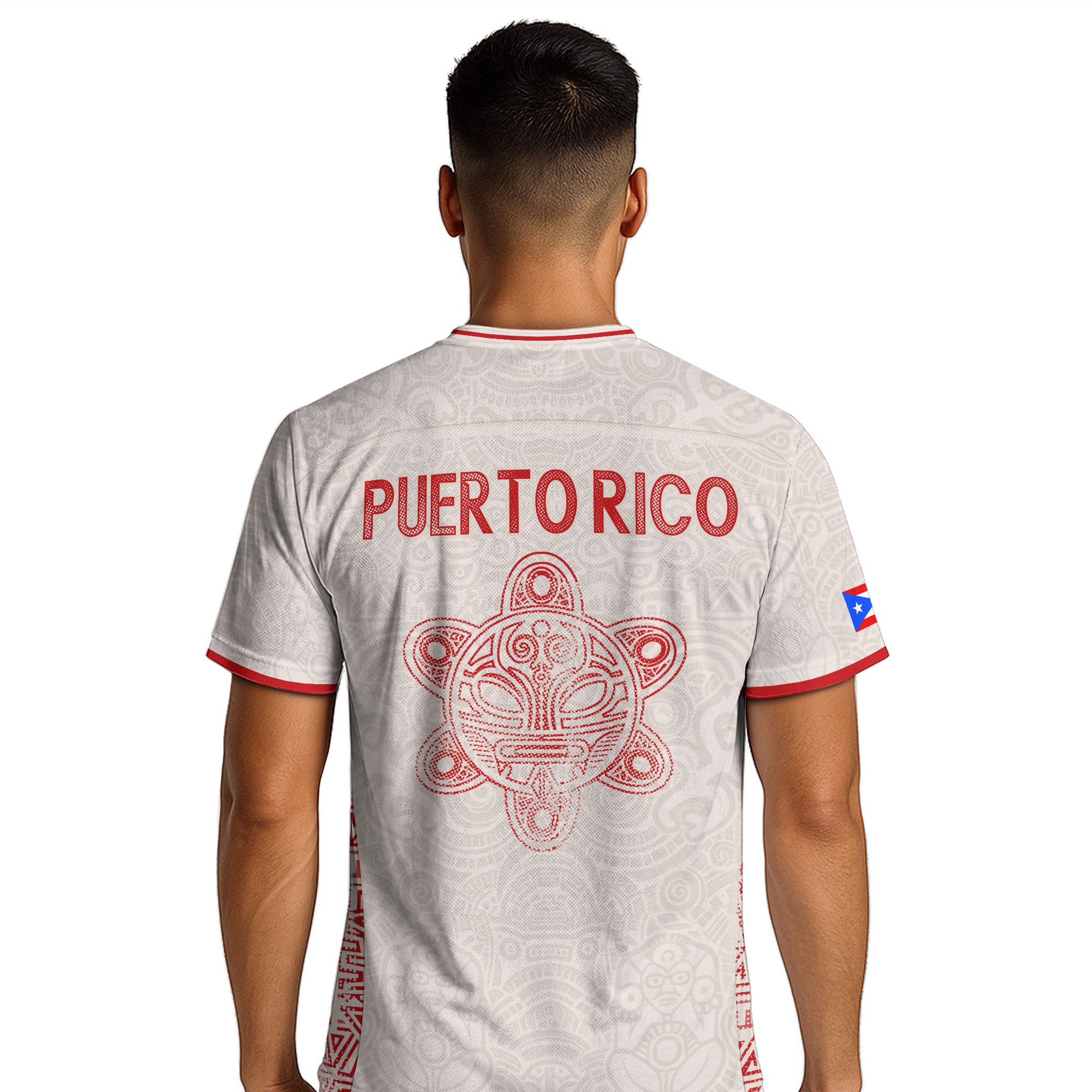 Puerto Rico Soccer Jersey Beige Red Taino Cross Turtle Tribal Pride Apparel