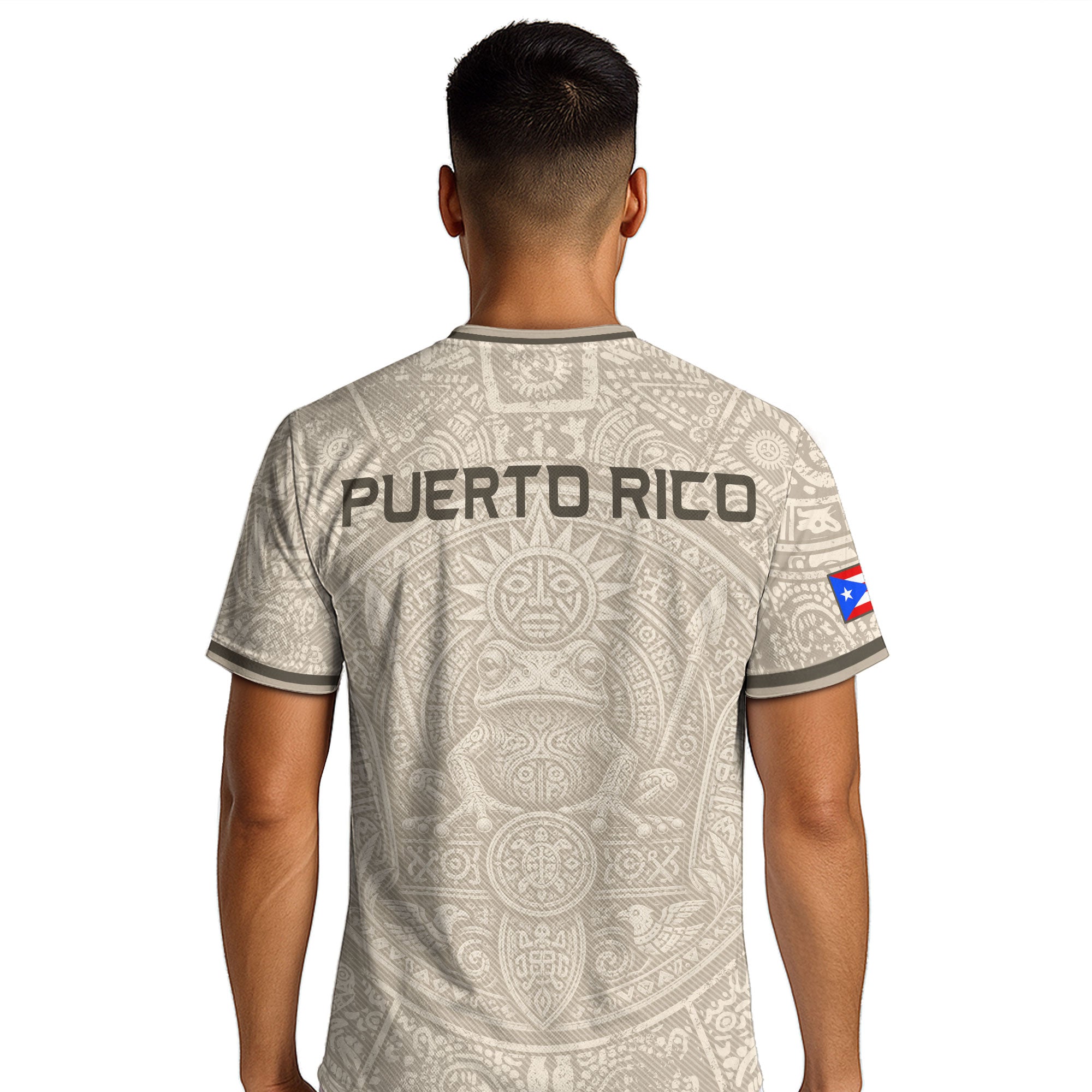 Beige Puerto Rico Soccer Jersey Coqui Frog Taino Sun Graphic Tee Puerto Rican Heritage